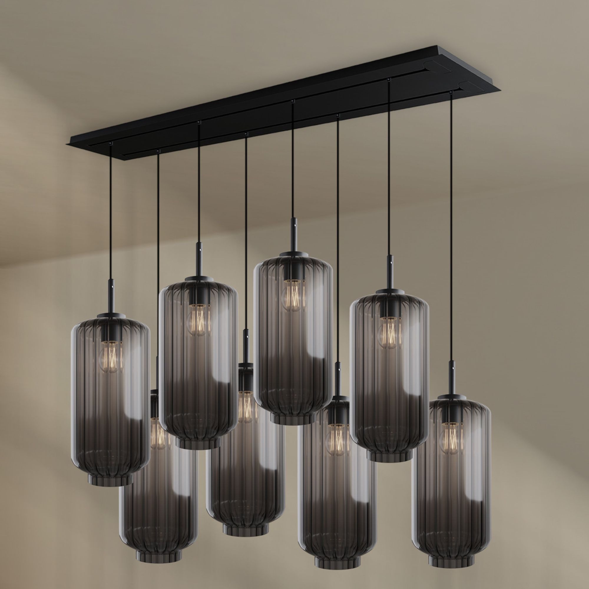 Pendelleuchte Velo Esstischleuchte 8-flg 160cm 2-reihig Ø 18cm Rauch