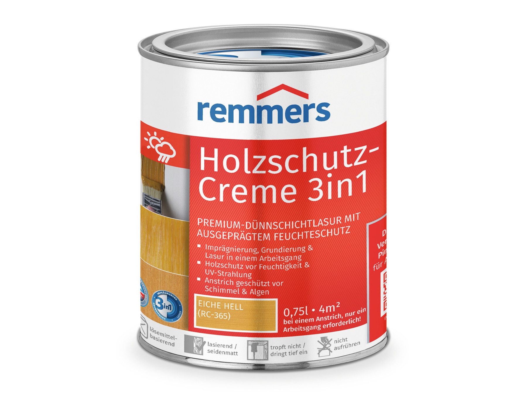 Remmers Holzschutzlasur Holzschutz-Creme 3in1 eiche hell 0,75 Liter
