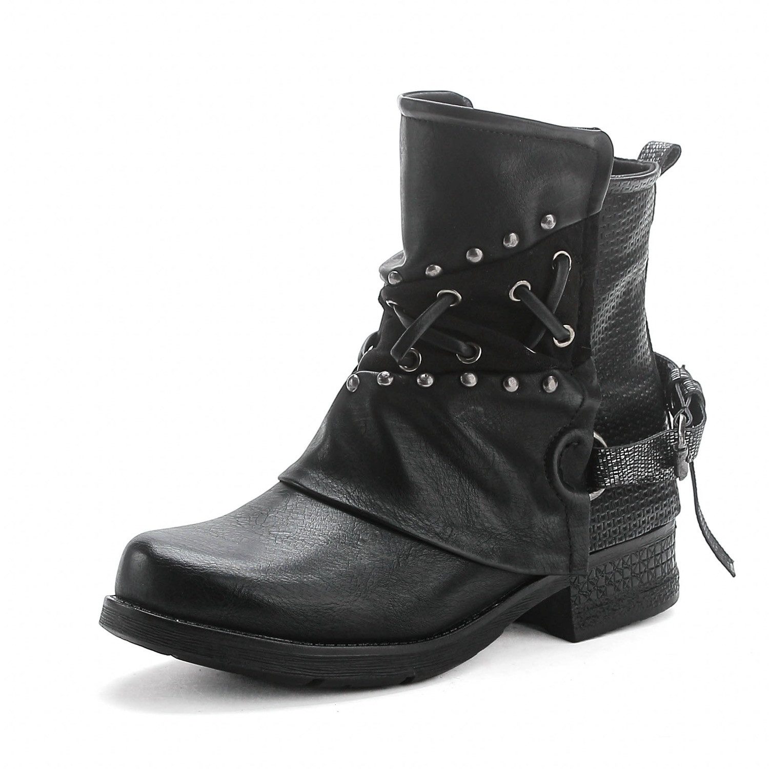 Pogolino ST07 Bikerboots Damen Nieten Stiefeletten Biker Boots leicht gefüt günstig online kaufen