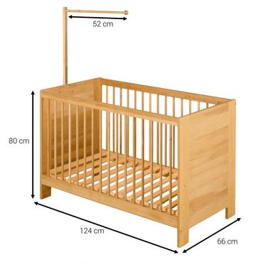 BioKinder - Das gesunde Kinderzimmer Babybett Niklas, 60x120 cm mit Himmelstange