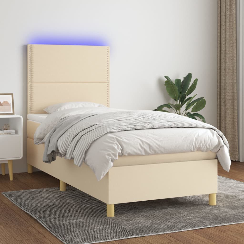 vidaXL Boxspringbett (100 x 200 cm, mit Nieten, Creme), mit LED günstig online kaufen