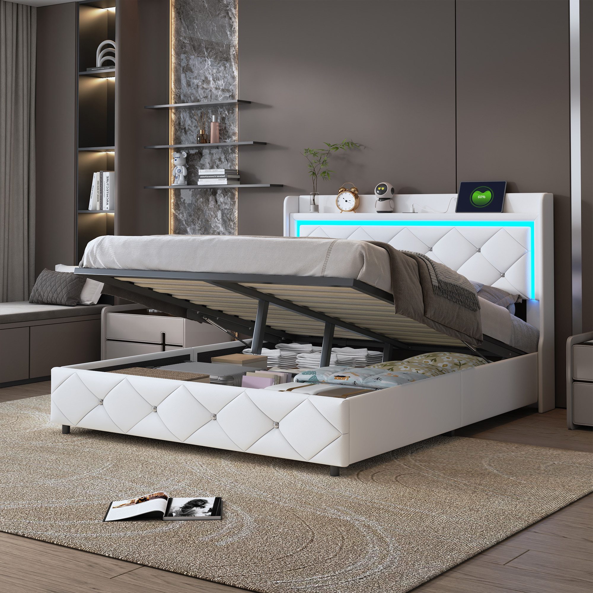 Furnishings Home Polsterbett LED Stauraumbett Doppelbett (Hydraulisch anheb günstig online kaufen