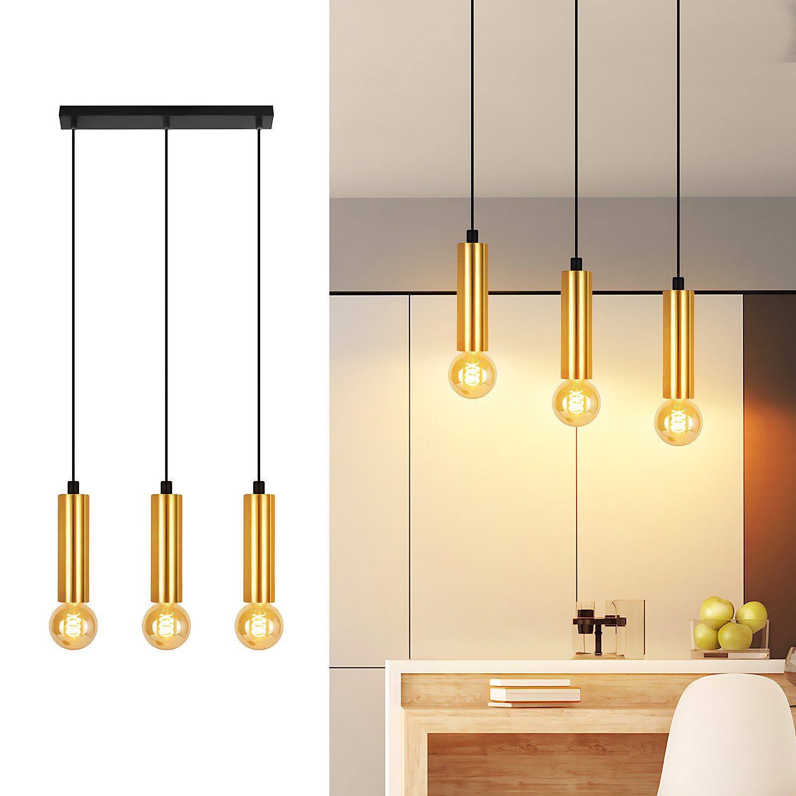 ZMH Pendelleuchte Esszimmer Gold 3 Flammig günstig online kaufen