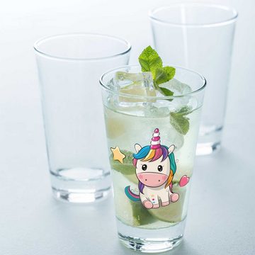 GRAVURZEILE Glas Wasserglas mit UV-Druck - im Einhorn Design, Glas, Niedliches Geschenk für Mädchen