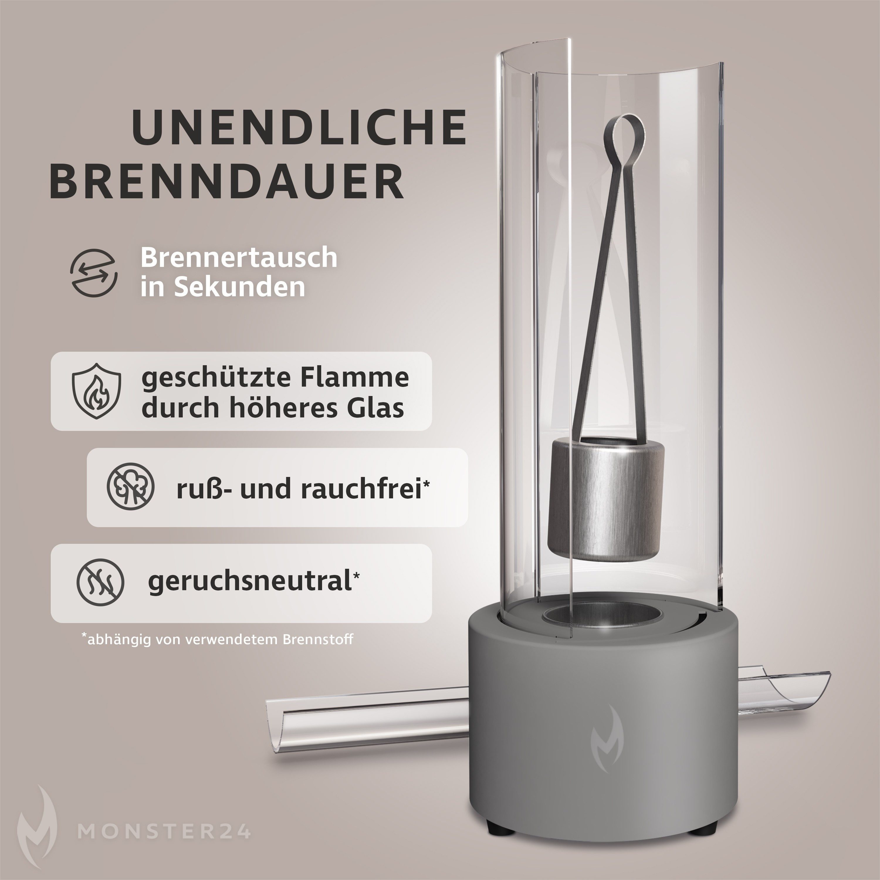 Monster24 Echtfeuer-Dekokamin Bio-Ethanol Tischkamin mit Tornado-Flamme für Indoor & Outdoor