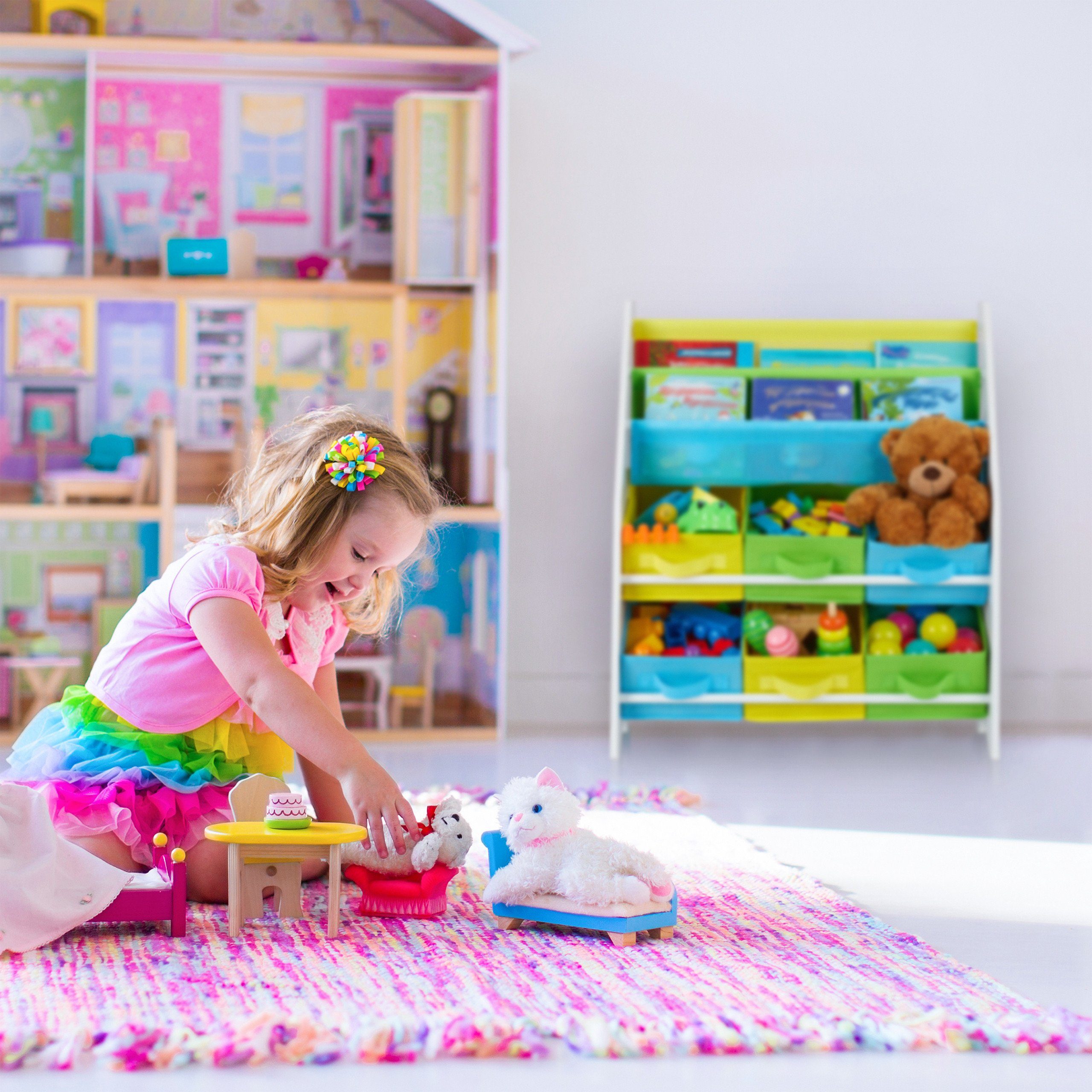 relaxdays Kinderregal mit 6 Boxen & 2 Hängefäch, B