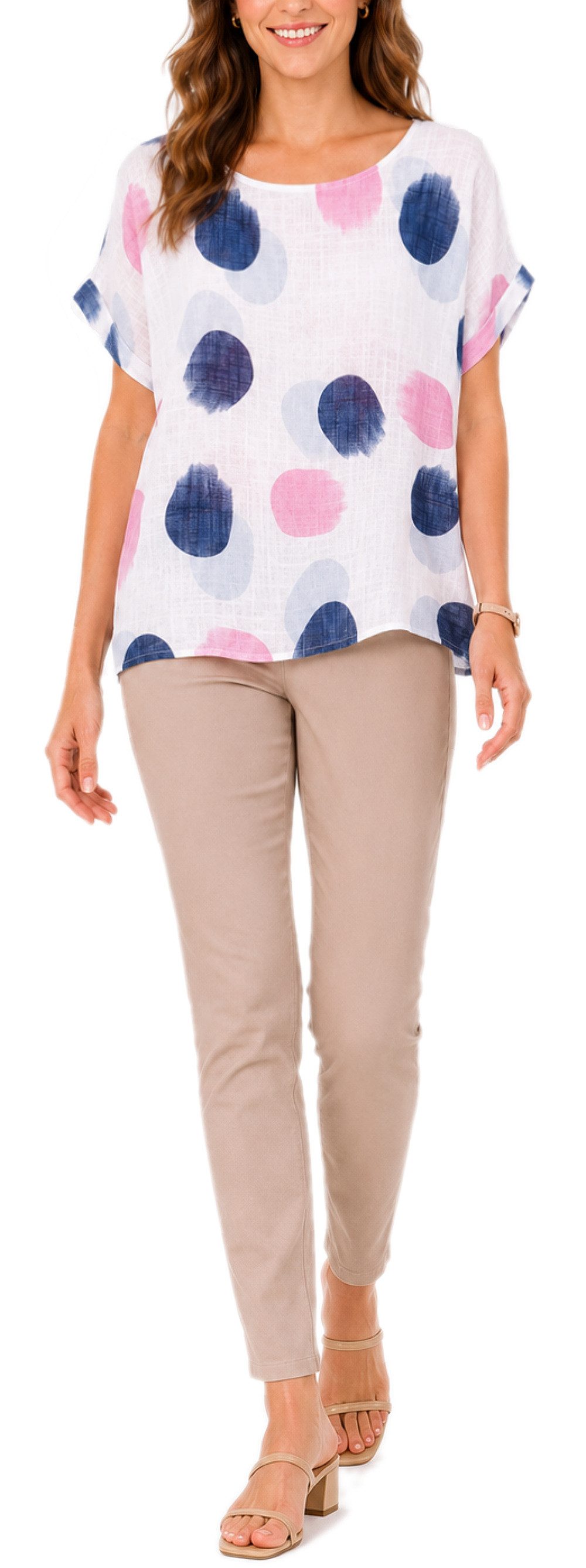 dy_mode Kurzarmbluse Kurzarm Bluse Baumwollshirt Damen Blusenshirt Elegantes Tunika Shirt