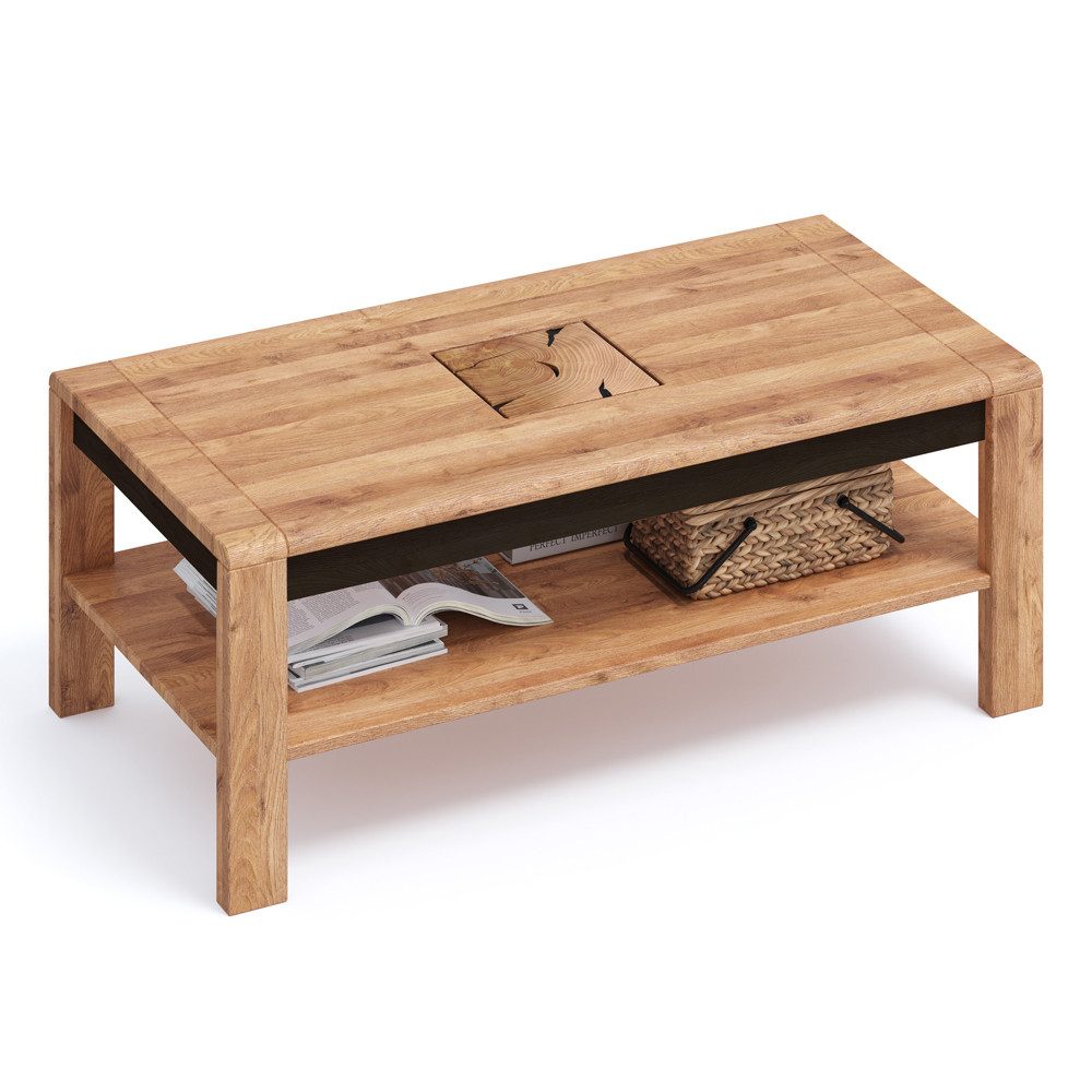 Lomadox Couchtisch WOODBRIDGE-69, in Eiche massiv geölt, 118 cm breit, Hirnholz