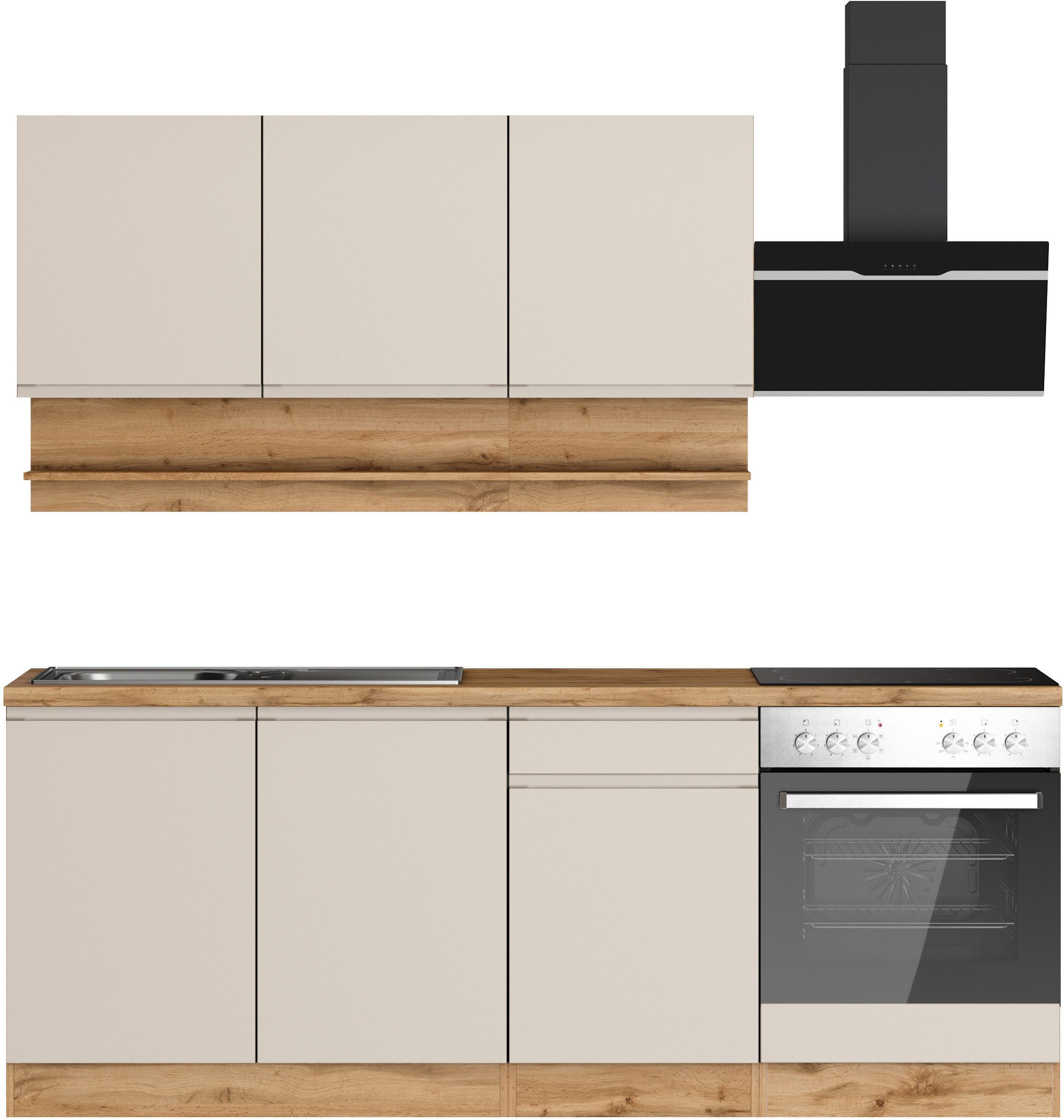 KOCHSTATION Küchenzeile KS-Virginia,neu in verbesserter Ausführung, Breite 210 cm,Soft-Close,wahlweise mit E-Geräten