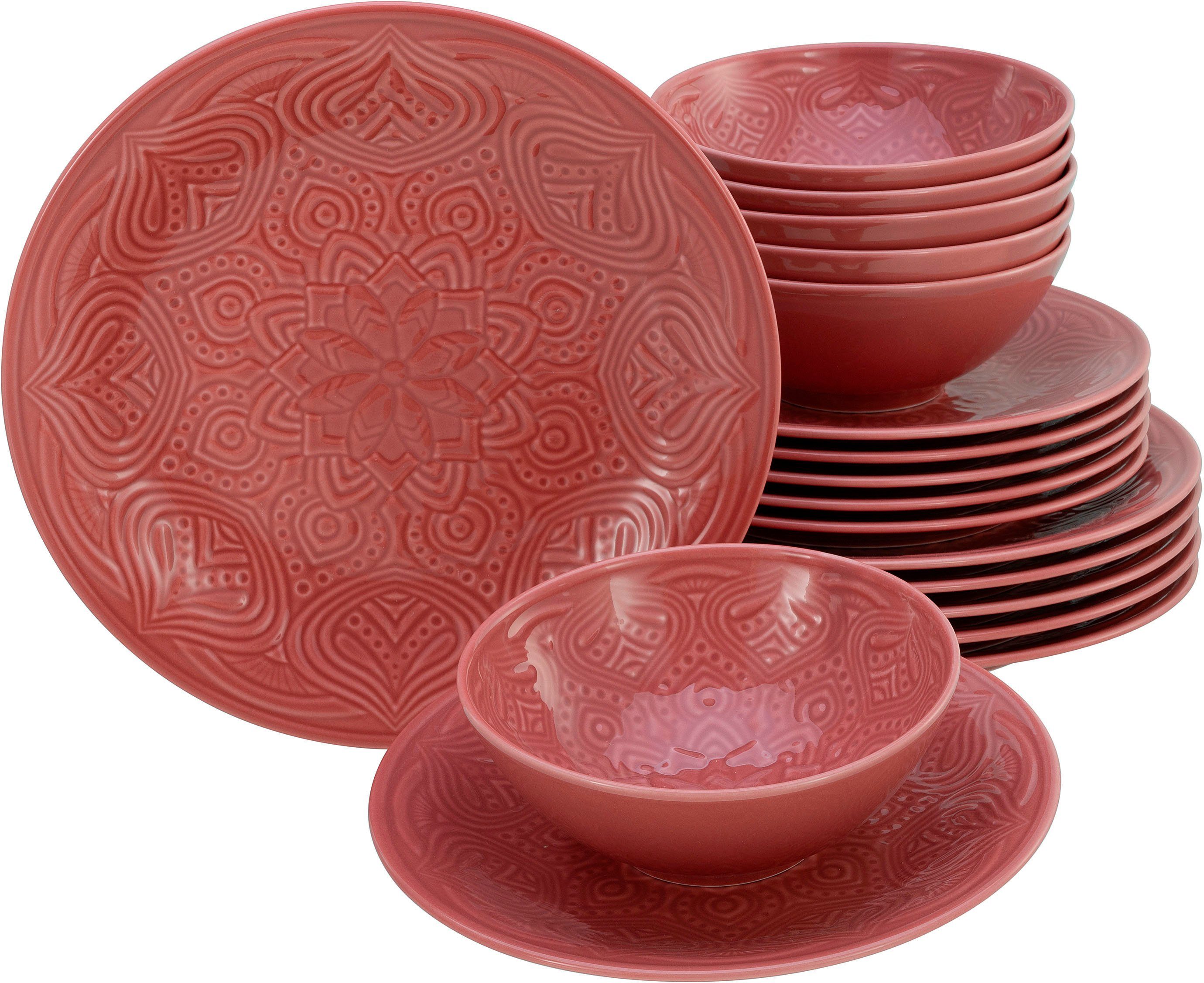 CreaTable Teller-Set Orient Mandala (18-tlg), 6 Personen, Porzellan, Teller Set, Speiseteller, Dessertteller und Schalen im Set