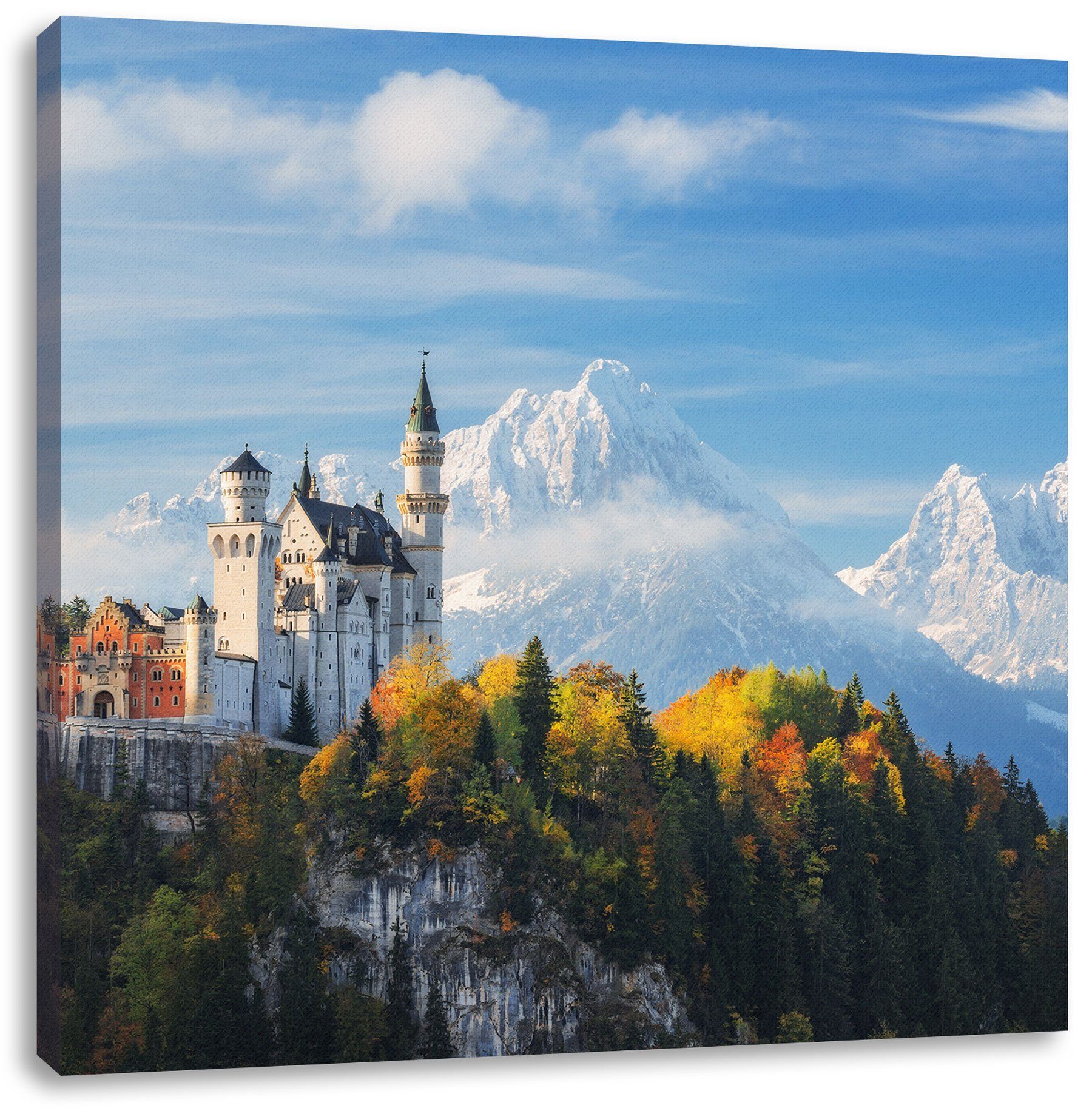 Pixxprint Leinwandbild Schloss Neuschwanstein Herbst, Schloss Neuschwanstein Herbst (1 St), Leinwandbild fertig bespannt, inkl. Zackenaufhänger