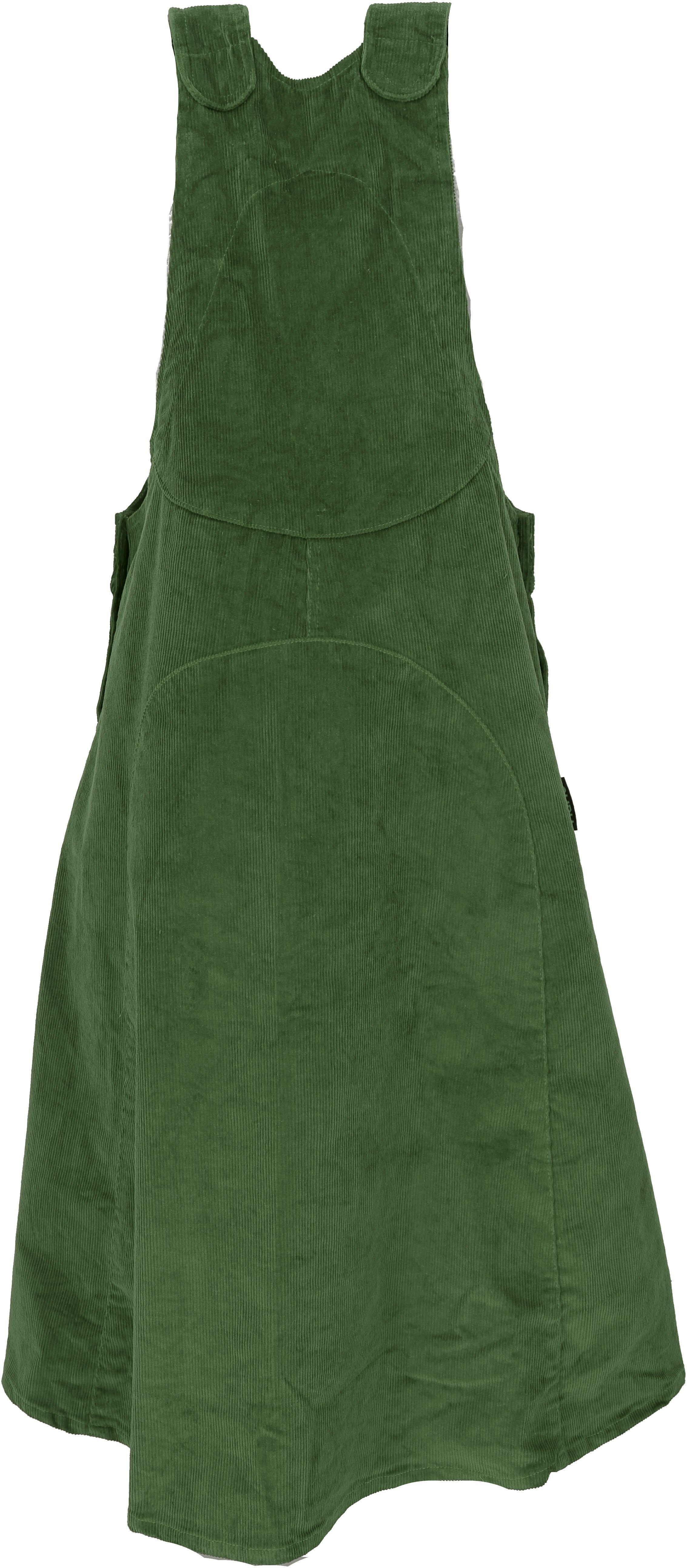 Guru-Shop Minirock Cord-Latzrock, Trägerkleid, Hippierock - grün alternative Bekleidung