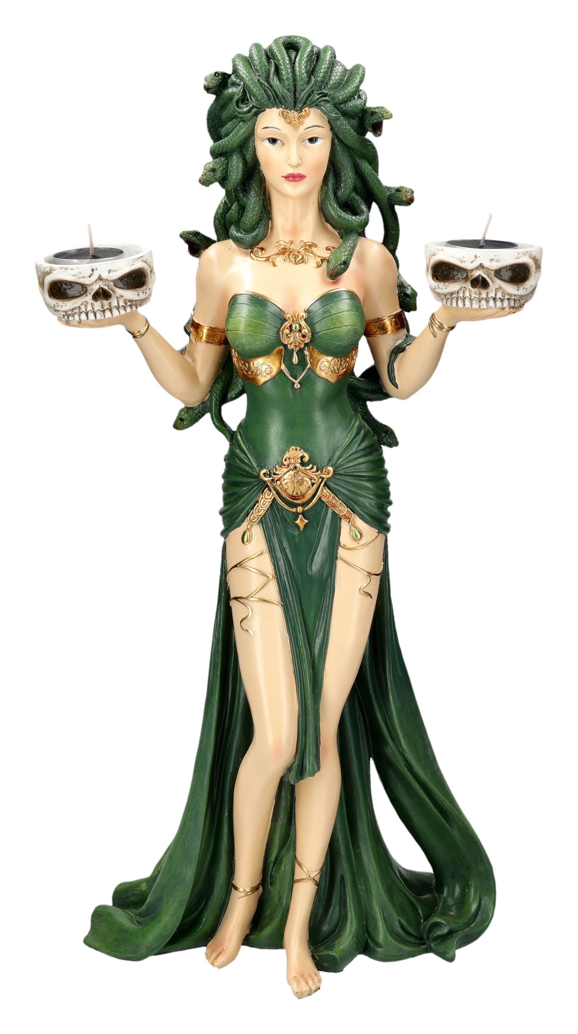 Figuren Shop GmbH Teelichthalter Medusa Statue – Mythologie Figur mit Schädel Teelichthalter 55 cm Deko