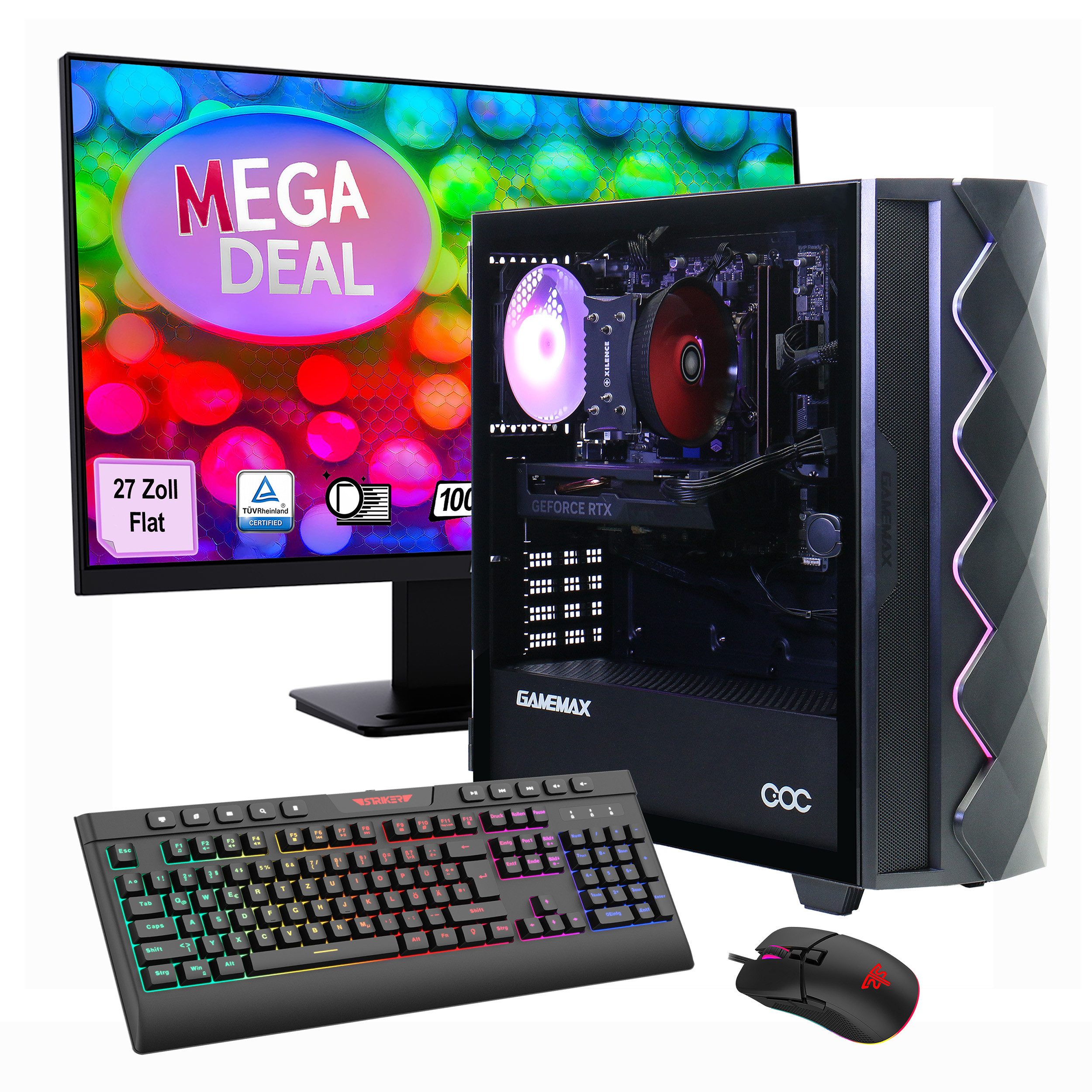 GAMEMAX MegaDeal Gaming-PC-Set Diamond BK PC-Komplettsystem (27", AMD Ryzen 5 5500, GeForce RTX 3050, 16 GB RAM, 1000 GB SSD, Windows 11 + MSI PRO MP273A Monitor, 69cm (27)