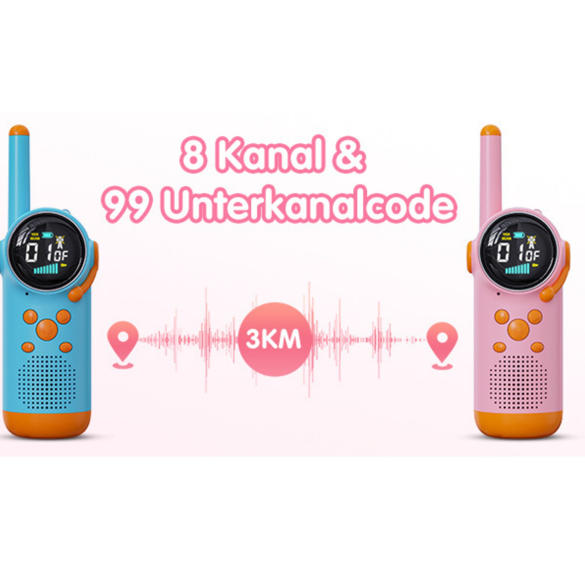 Vivitar Walkie Talkie für Kinder mit VOX-Funktion, CTCSS-Technologie, LED-Taschenlampe, (Trageriemen – ideales Geschenk für Jungen und Mädchen 3 bis 12 Jahren, 99 Unterkanälen, kindersicheres Design mit Silikon-Schutzhülle), LCD-Display – Funkgerät mit 5 km Reichweite, 8 Kanälen