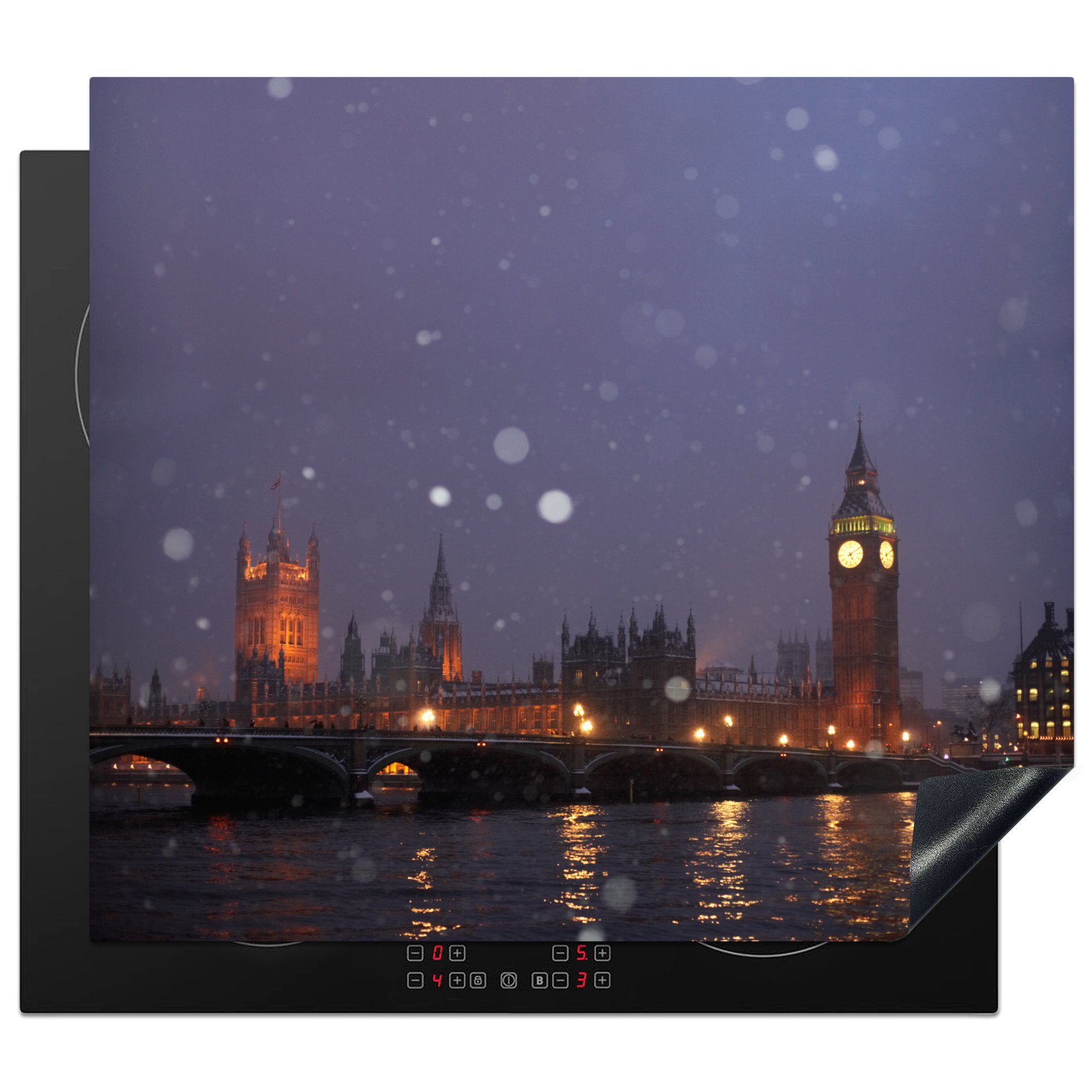 Schnee, cm, tlg), London Ceranfeldabdeckung MuchoWow Vinyl, 60x52 Herdblende-/Abdeckplatte Arbeitsfläche im Mobile (1 nutzbar,