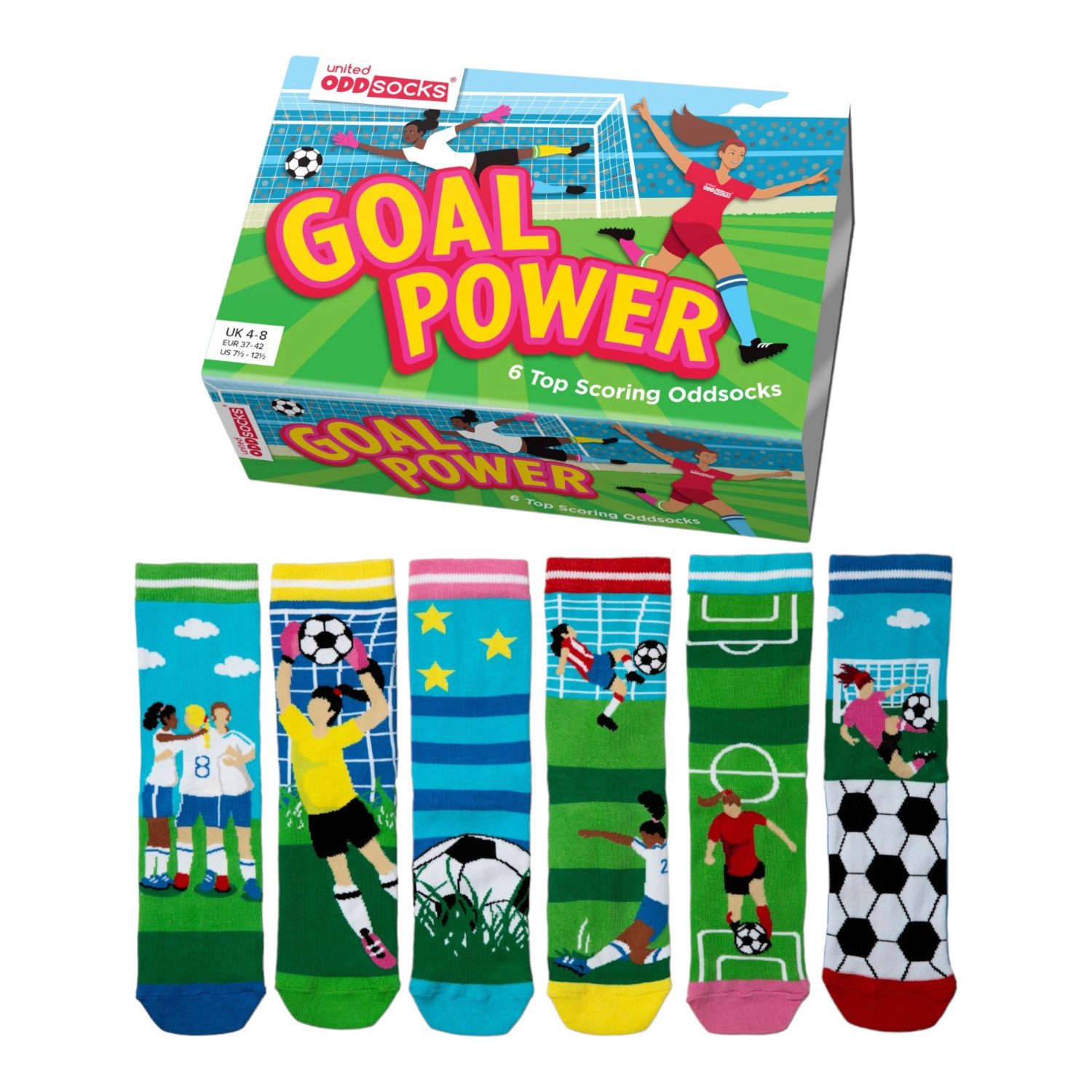 United Oddsocks Freizeitsocken Goal Power Oddsocks Socken Frauenfußball Strumpf in 37-42 im 6er Set