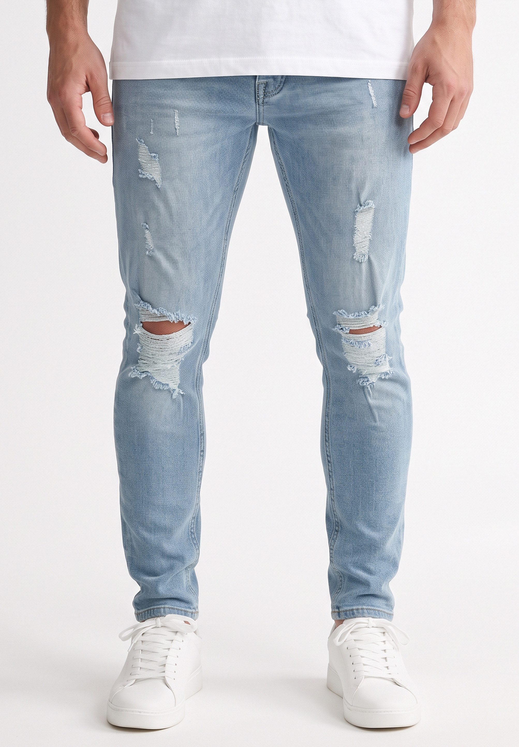 behype Skinny-fit-Jeans Hose mit Destroyed Effekten Herren Lange Hose mit Elasthan im Used Look