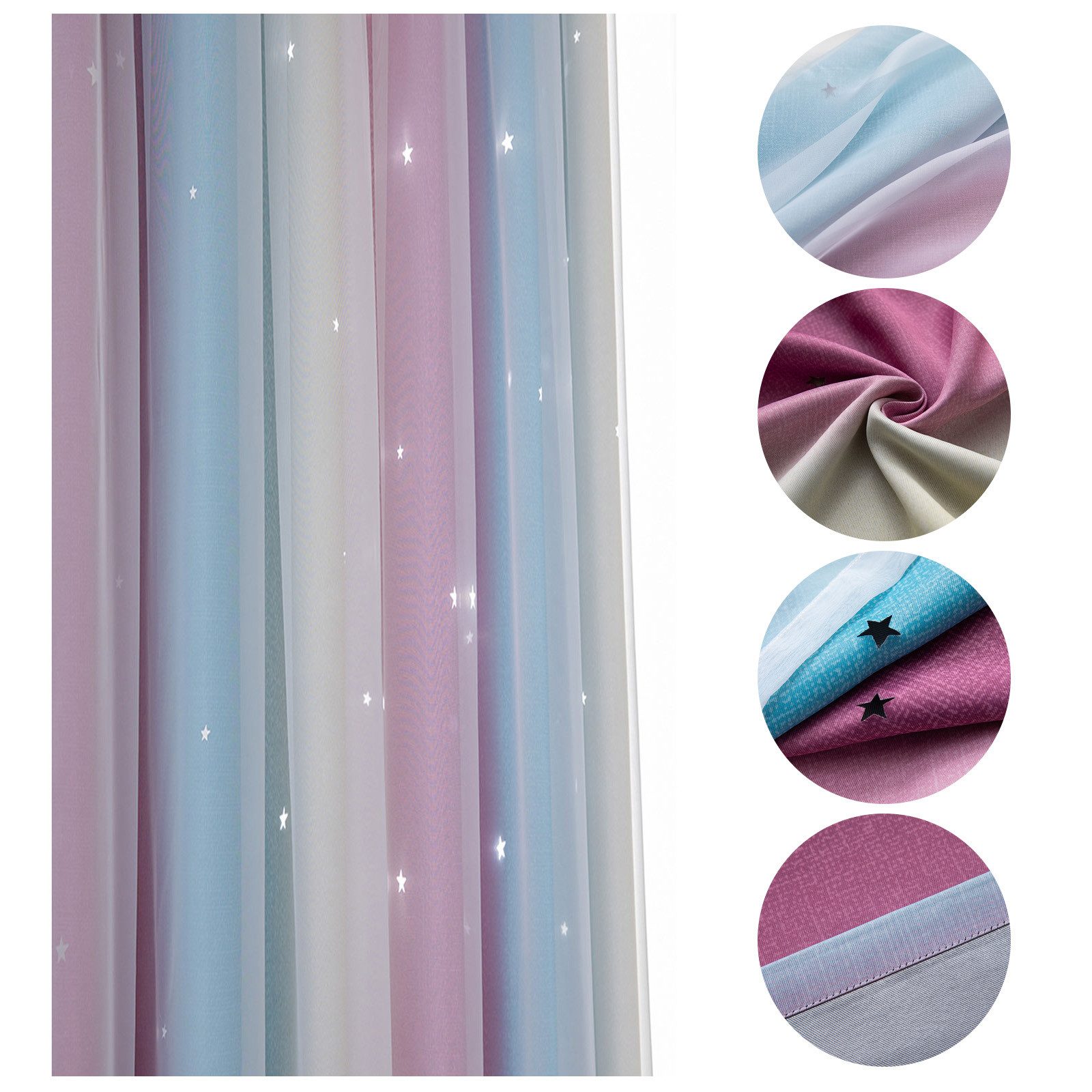 OKWISH Verdunkelungsvorhang 2er Set Curtains Farbverlauf Vorhänge Tüllvorhänge Set, Ösen (2 St), verdunkelnd, Polyester, Schlafzimmer Thermovorhang Ösen Wärmeisolierend gegen Kälte Blickdicht