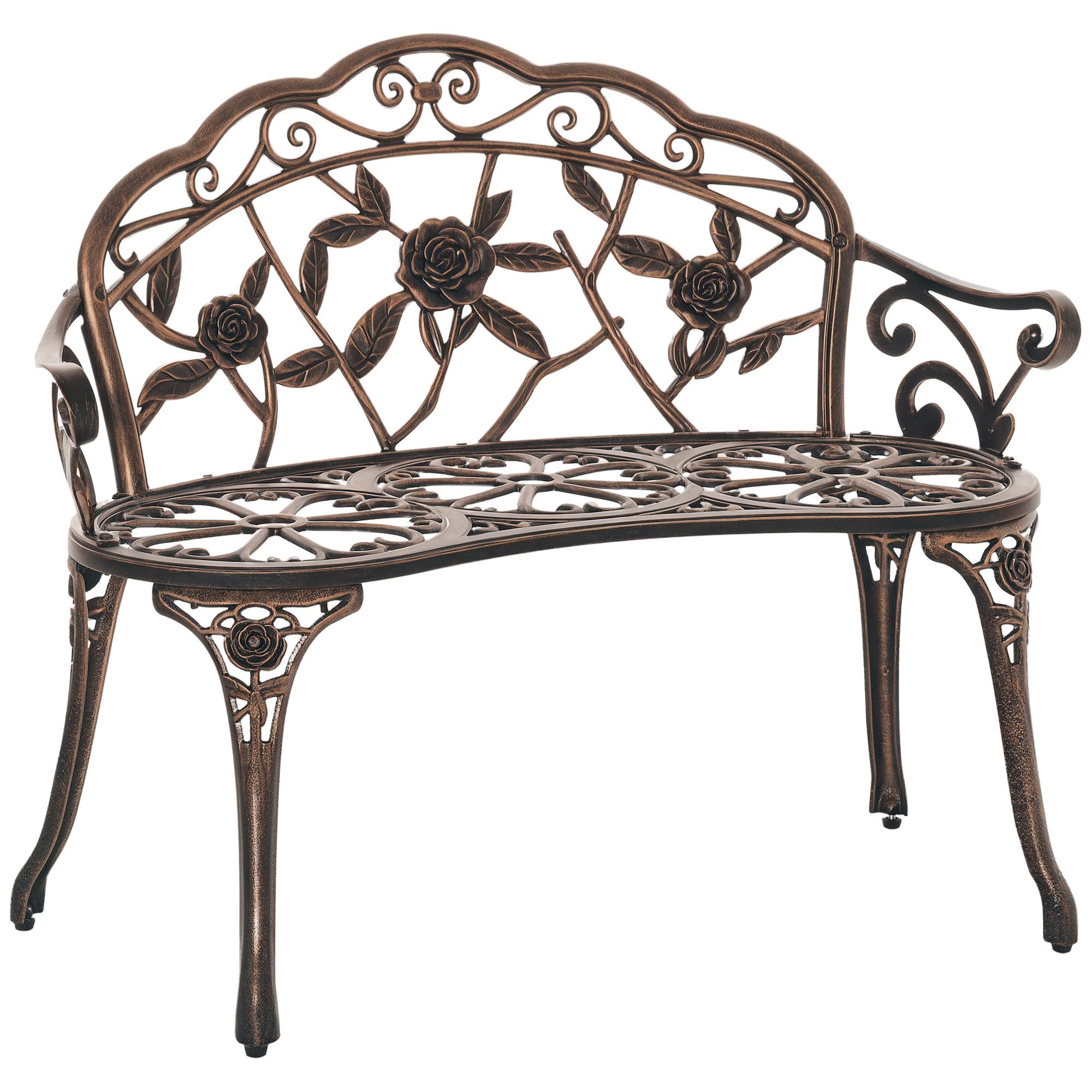 Outsunny Gartenbank mit Blumenmuster (Balkonbank, 1-St., Sitzbank im Retro Stil), für Balkon Terrasse, Garten, 100 x 54 x 78 cm, Bronze