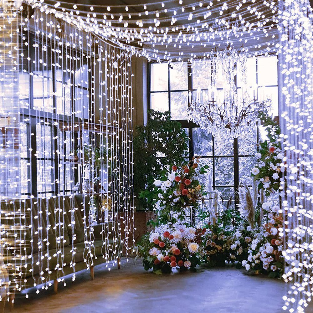 Rosnek LED-Lichterkette 10-100M, 8 Modi, wasserdicht, für Hochzeit Weihnachten Party, Urlaub Deko Weiß