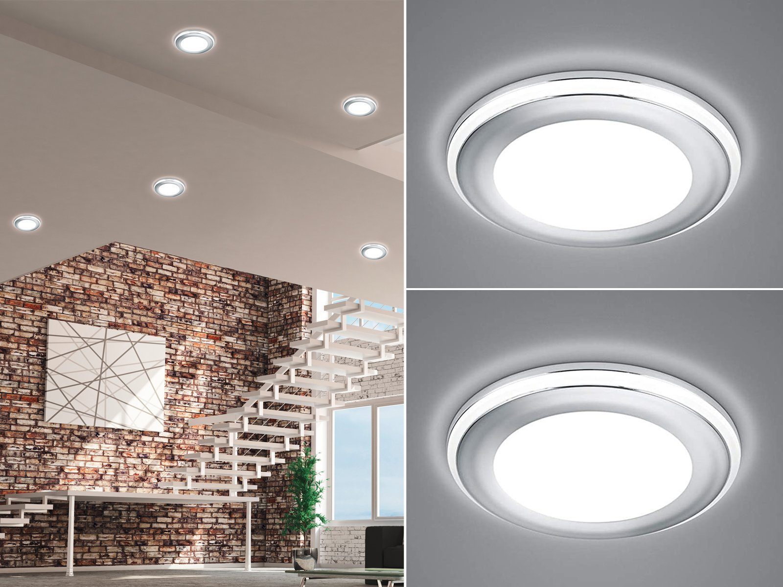 meineWunschleuchte LED Einbaustrahler, LED fest integriert, Warmweiß, Deckeneinbauleuchten 2er Set, Einbau Decken-spot Silber für die Decke Silber Chromfarben