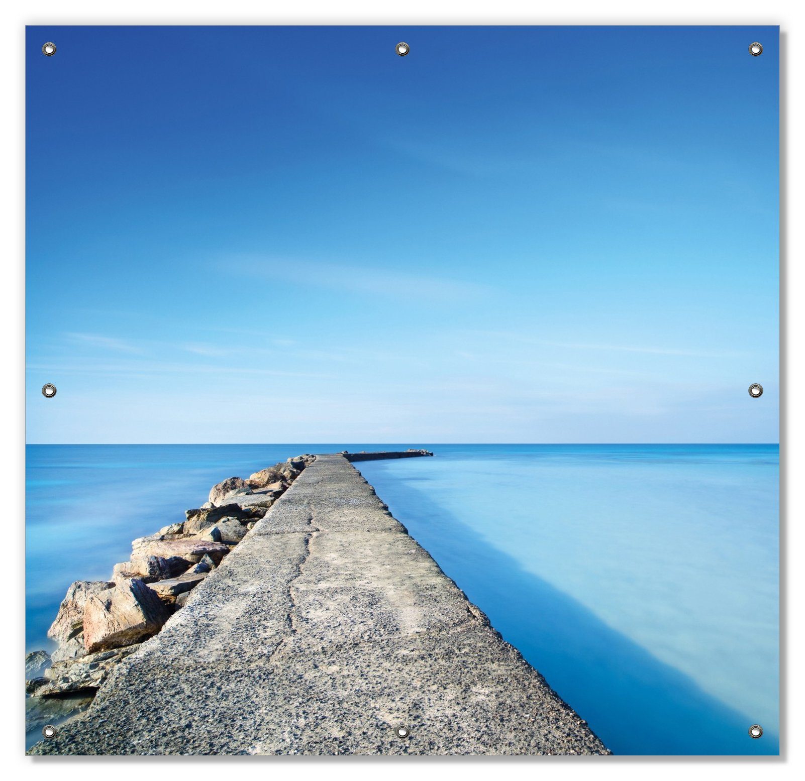 Wallario, blauen am blickdicht, Ozean wiederablösbar Pier Himmel, mit Sonnenschutz mit und Saugnäpfen, blauem wiederverwendbar
