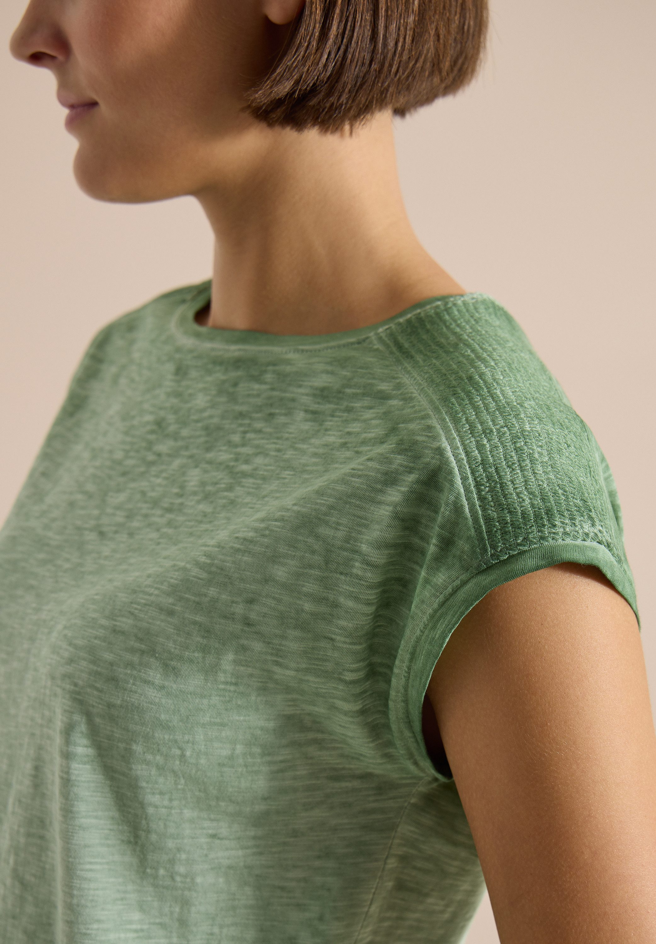 CECIL T-Shirt U-Boot-Ausschnitt, Garment-Dye Optik