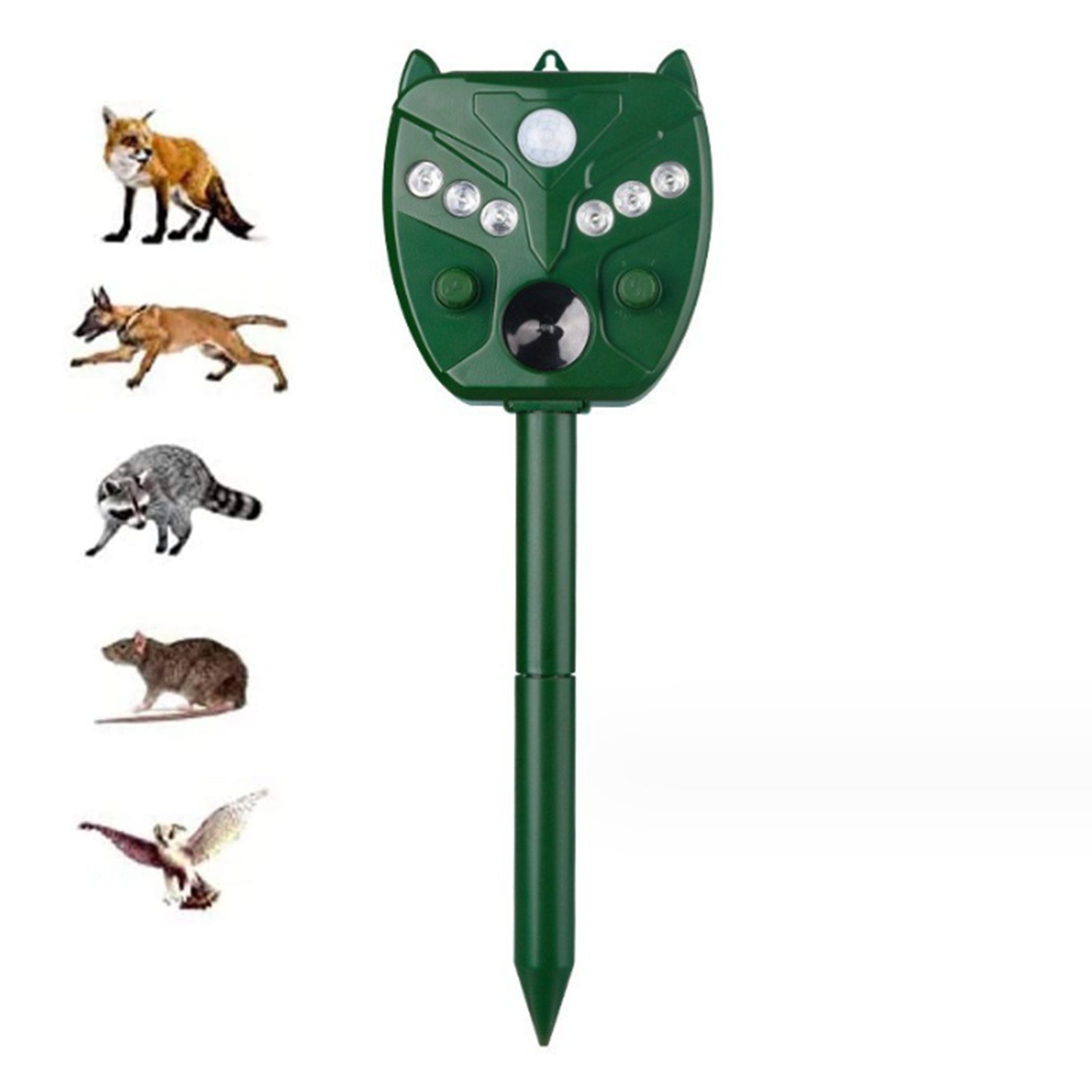 feinlux Ultraschall-Tierabwehr Ultraschall-Tierabwehr Mausabwehr, set 1-tlg., Rote und weiße LED + USB-Aufladung + Solaraufladung, Solarbetrieben Große Reichweite Empfindlichkeit