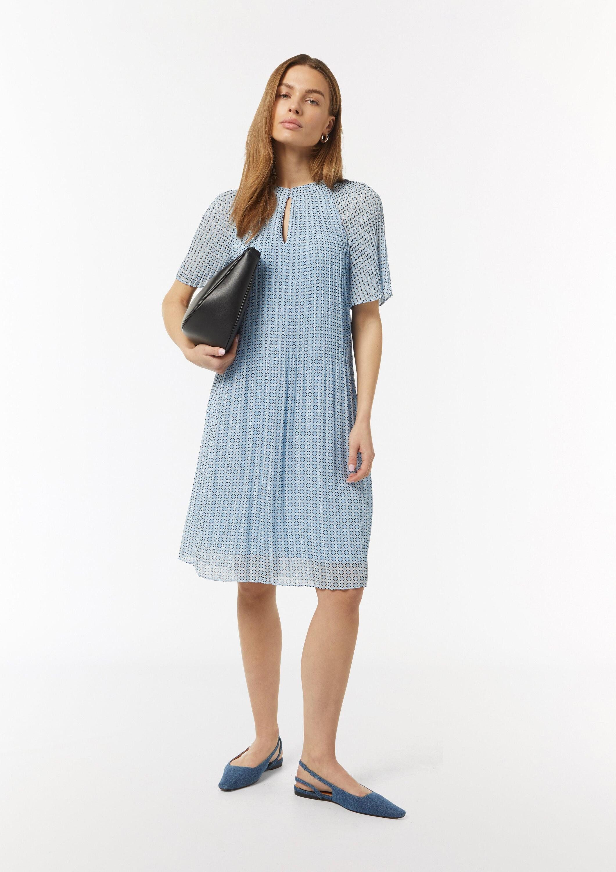 comma Minikleid Kleid Fließendes Plissee-Kleid aus Chiffon mit All-over-Print