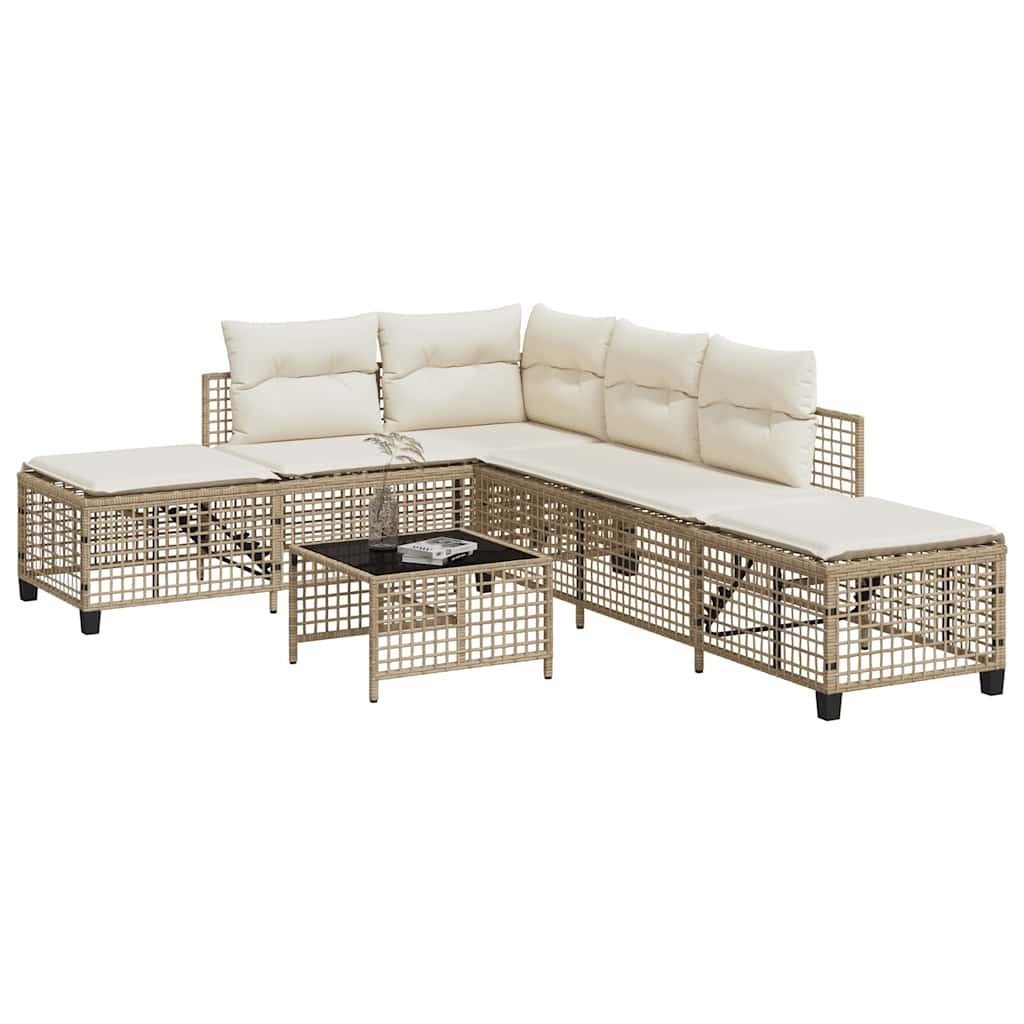 vidaXL Loungesofa 3-tlg. Garten-Ecksofa-Set mit Kissen Beige Poly Rattan, 1 Teile
