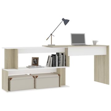 furnicato Schreibtisch Eckschreibtisch Weiß Sonoma-Eiche 200x50x76 cm Holzwerkstoff