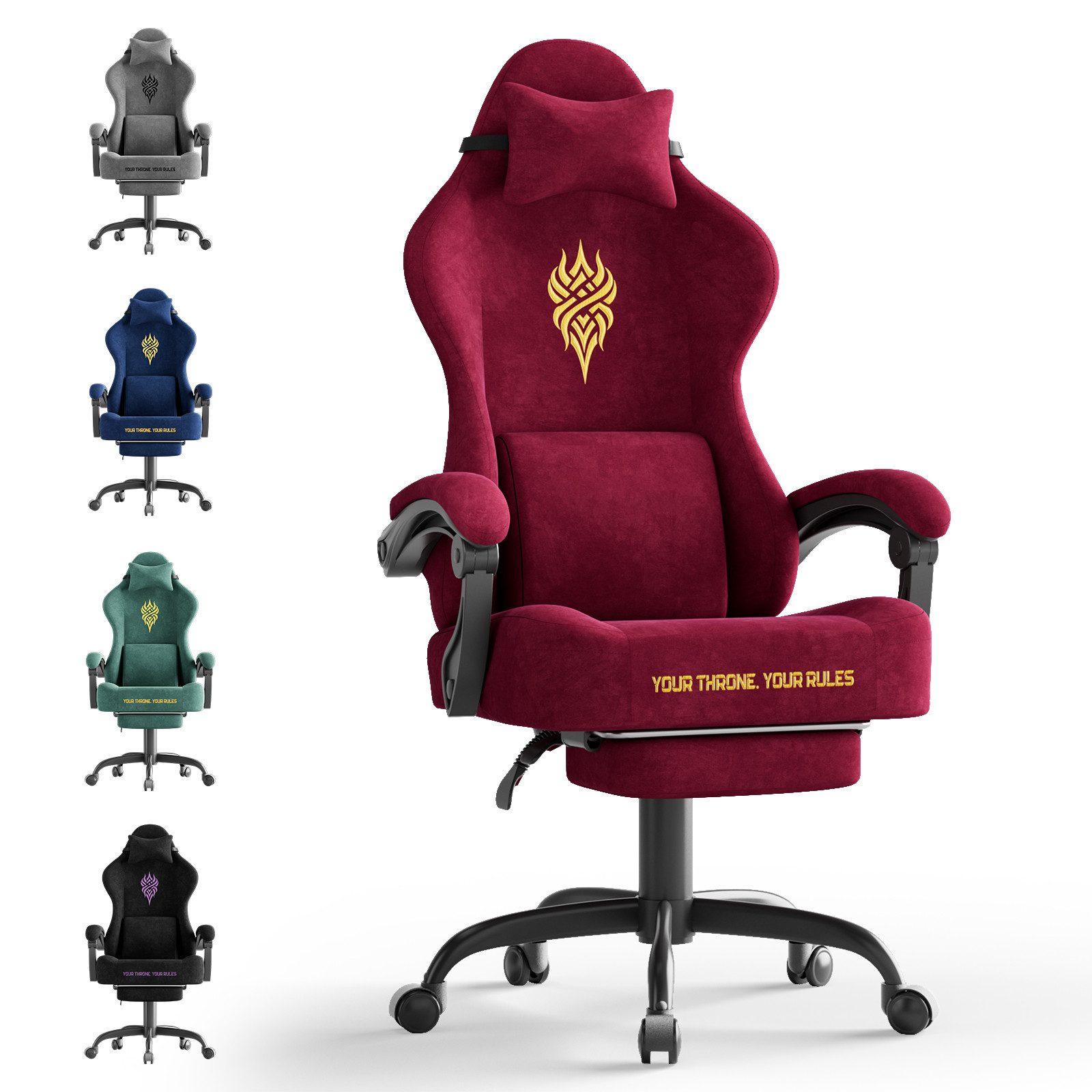 Ferghana Gaming-Stuhl Massage Gaming Sessel mit Fußstütze 90-135° Rückenleh günstig online kaufen