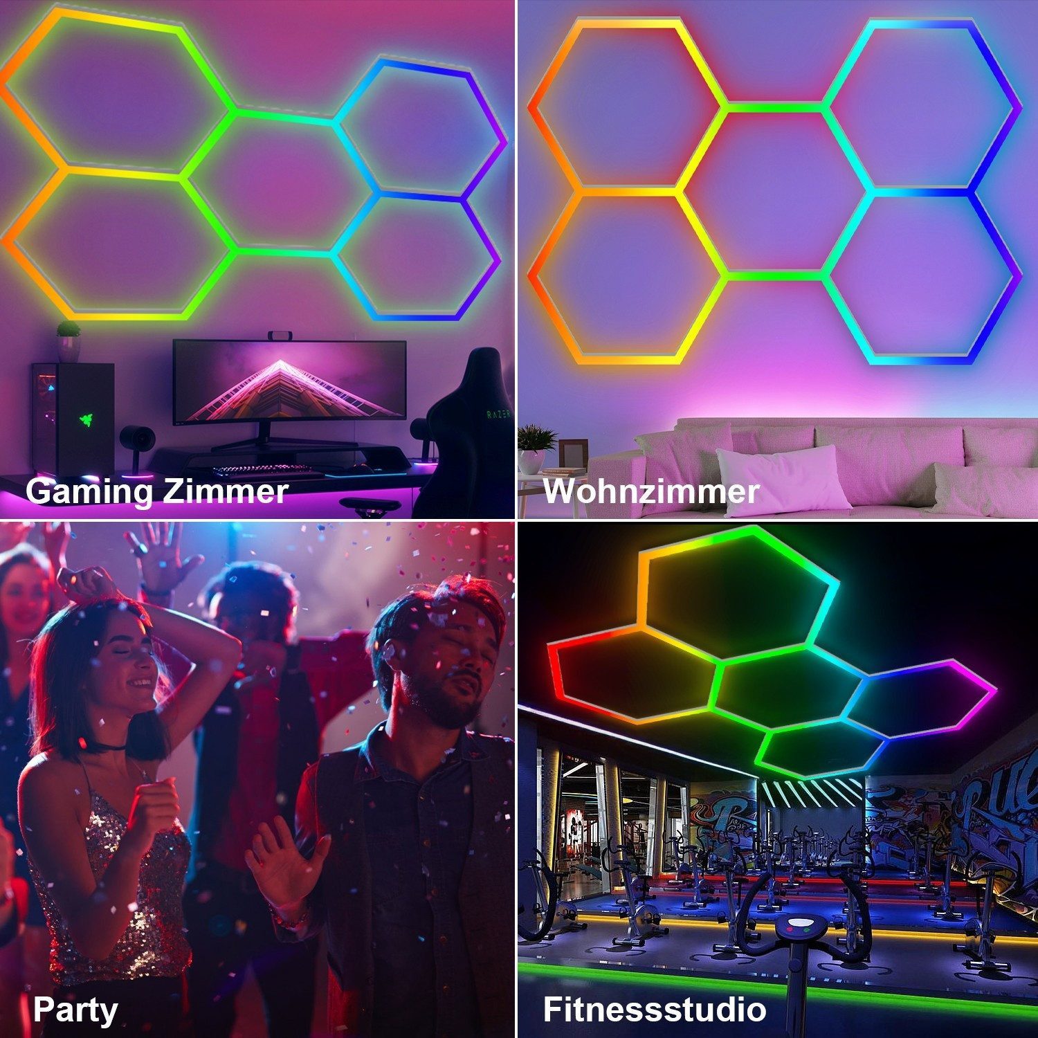 oyajia Deckenleuchten 5er-Pack Hexagon Deckenleuchte RGB LED Garage Light 200W LED Dekolicht, LED fest integriert, RGB, Mudikmodi, RGB, dimmbar, Ideal für Lager Werkstatt Gym, Esports Gaming