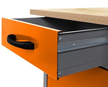 ONDIS24 Werkbank Karsten 160 cm Werkbank Packtisch aus Metall, Gesamttraglast bis zu 450 kg, 2 Türen, 6 Schubladen