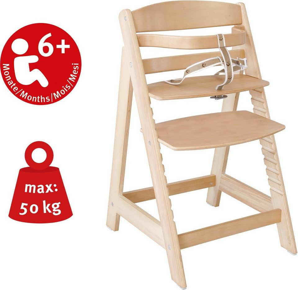 roba® Hochstuhl Treppenhochstuhl Sit up III, natur, aus Holz,  Höhenverstellung von Sitzfläche und Fußstütze