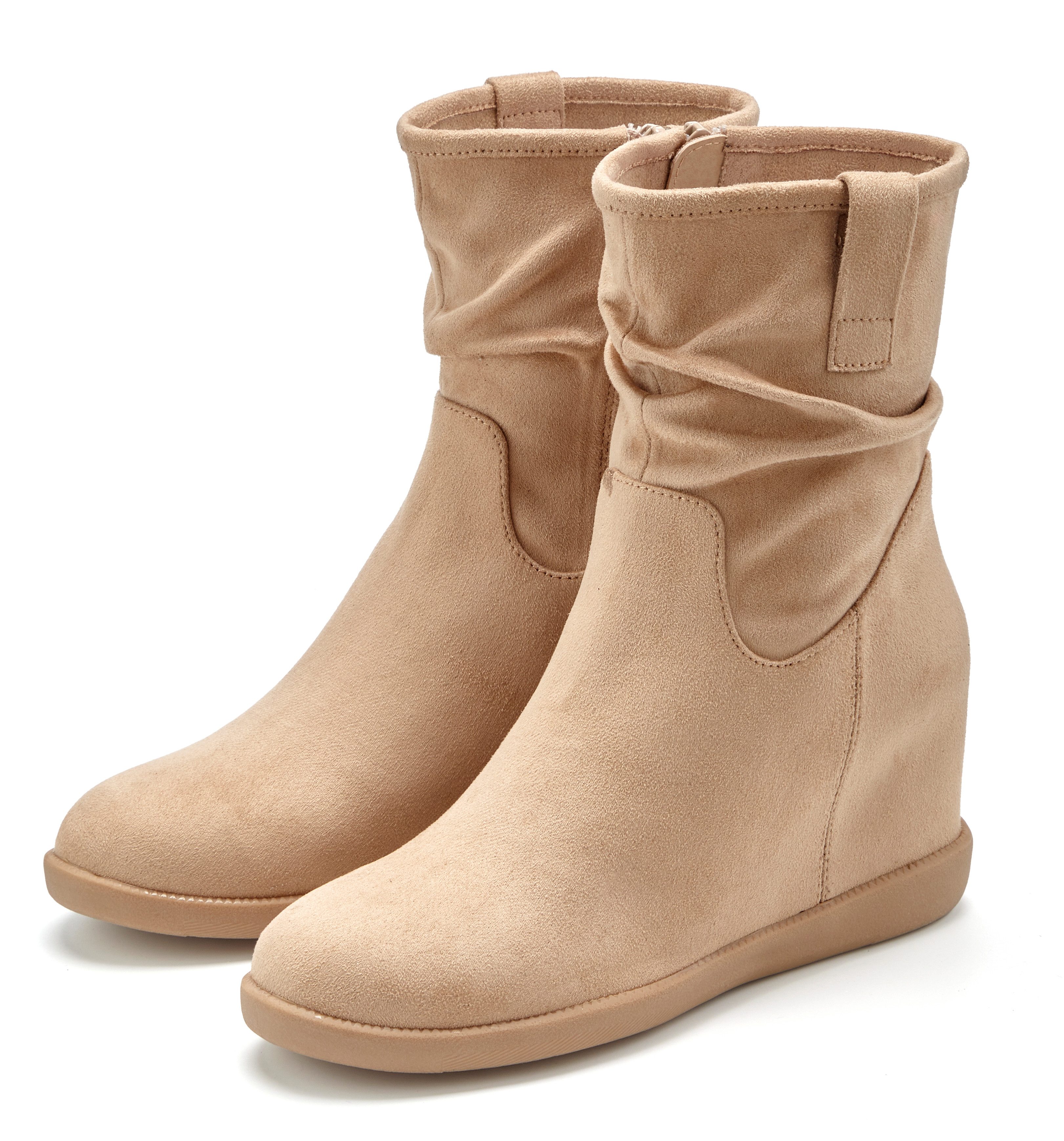 LASCANA Stiefel, Keilstiefelette, Herbststiefelette, Stiefelette NEU mit innenliegendem Keilabsatz aus Velourslederimitat