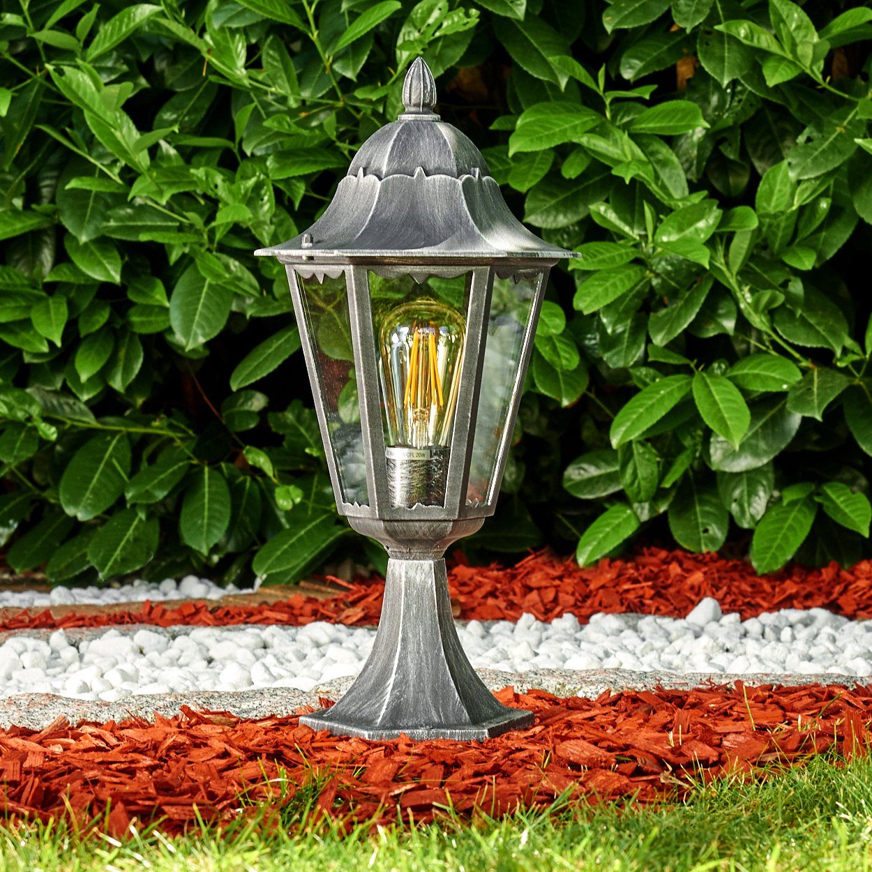 in Außenleuchte hofstein Aluguss Look, Gartenlampe, cm, Schwarz/Silber, in »Ganna« Pollerleuchte IP44 Wegeleuchte 74 E27-Fassung, antikem Klarglas-Scheiben,