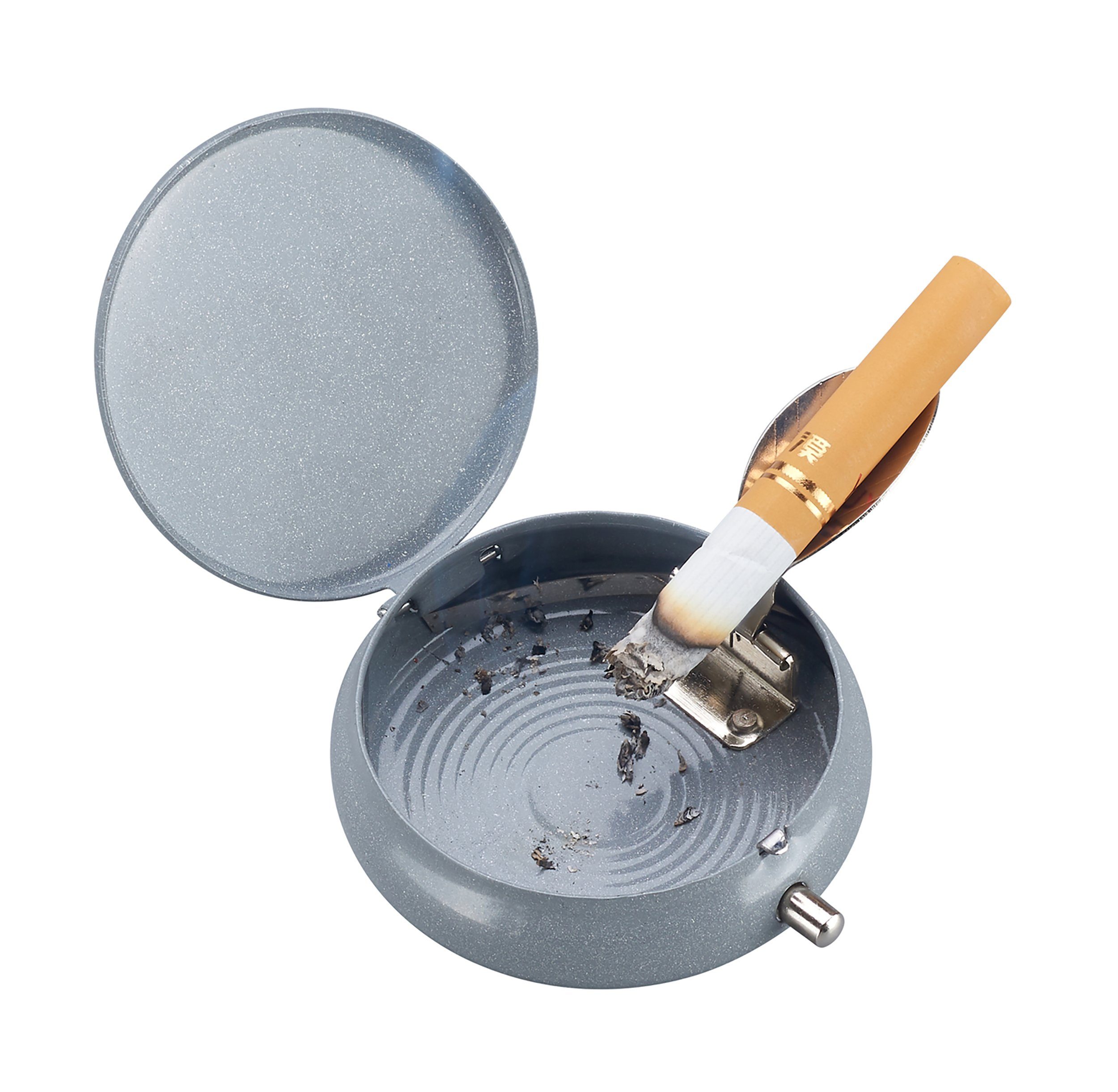 76 CHAMP rund Outdoor mit mit Reiseaschenbecher Deckel Ablagefläche Metall Ø5,5cm (Blau), Aschenbecher Mini Taschenaschenbecher aus Taschen Reise ASCHENBECHER