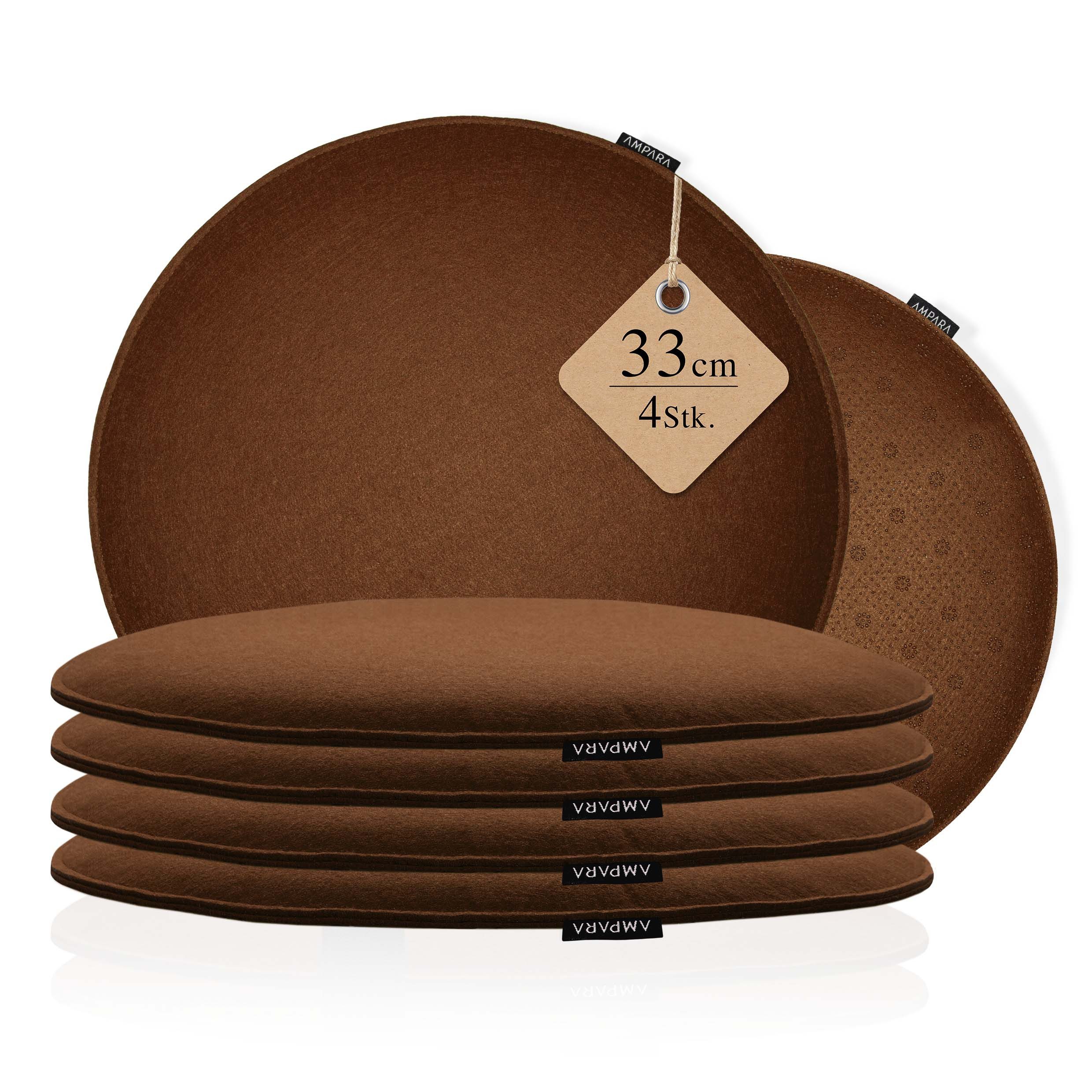 AMPARA Stuhlkissen rund 33 cm - 4er Set - für Stuhl, Bank, Lounge etc., Rutschfest