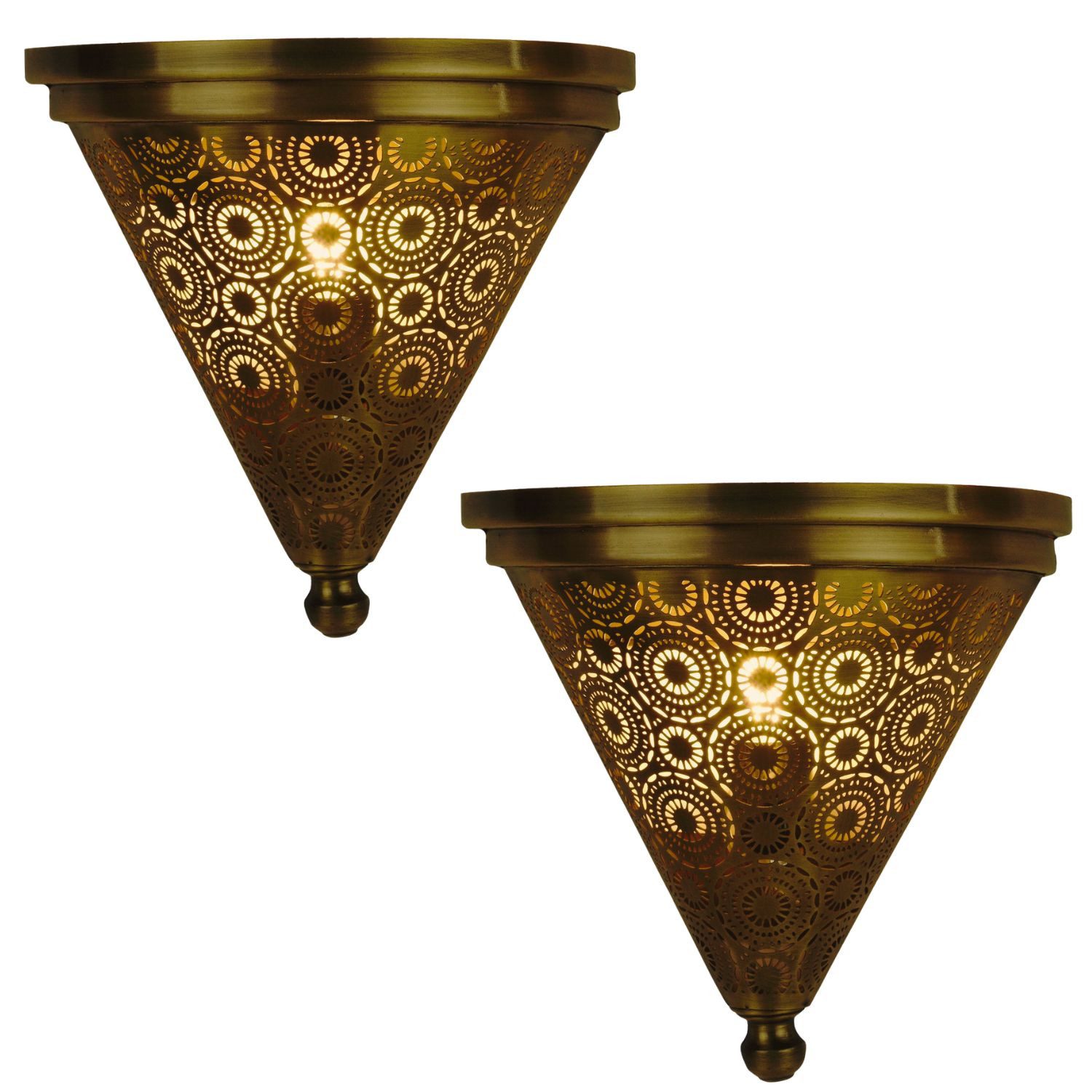 Marrakesch Orient & Mediterran Interior Wandleuchte 2er Set Orientalische Wandlampe Wandleuchte Wanddeko Firas Gold Antik, Handarbeit