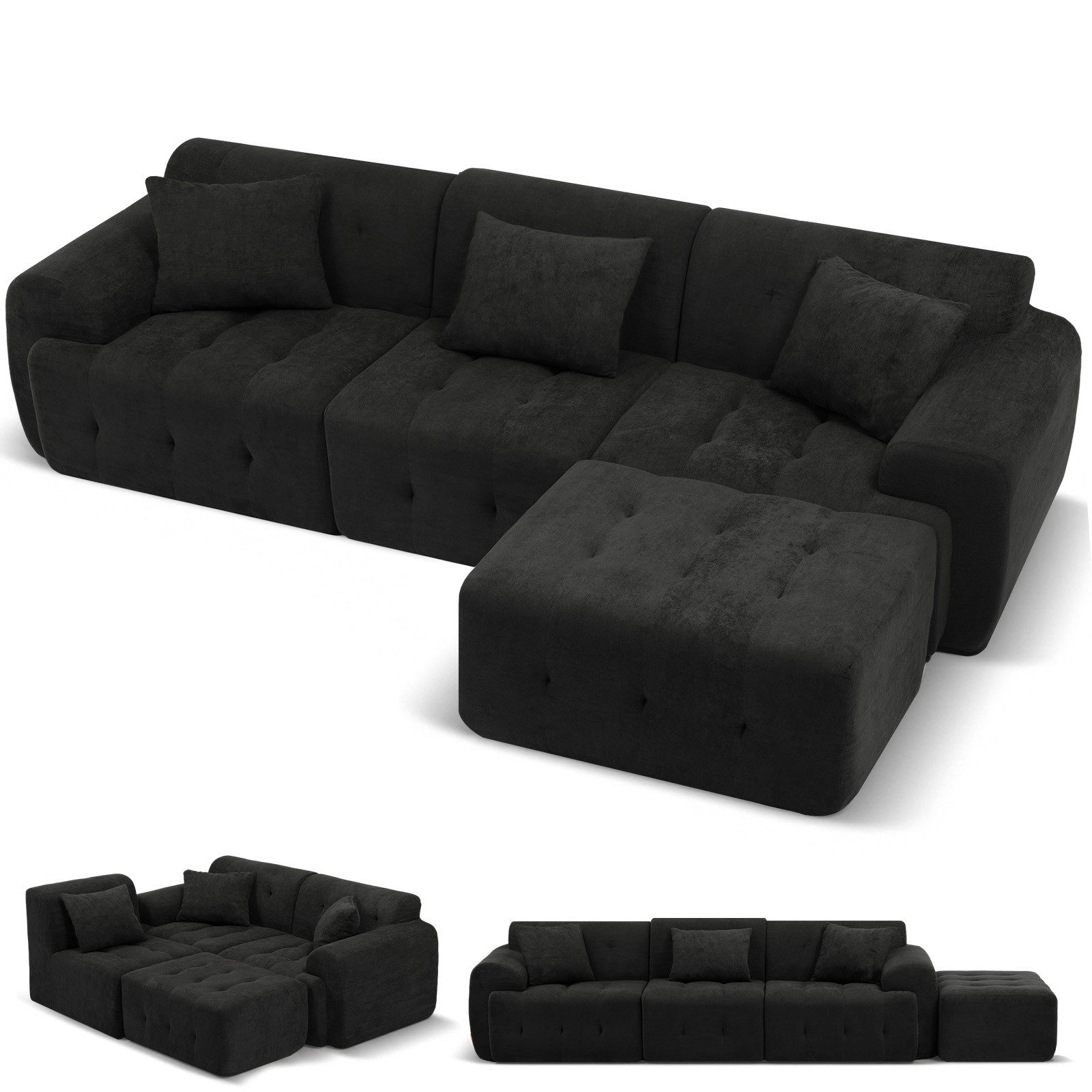 COMHOMA Sofa Ecksofa, Modulares Sofa, 2 Sitzer Bodensofa Couch mit Kissen Armlehne, für Wohnzimmer, vakuumverpackt