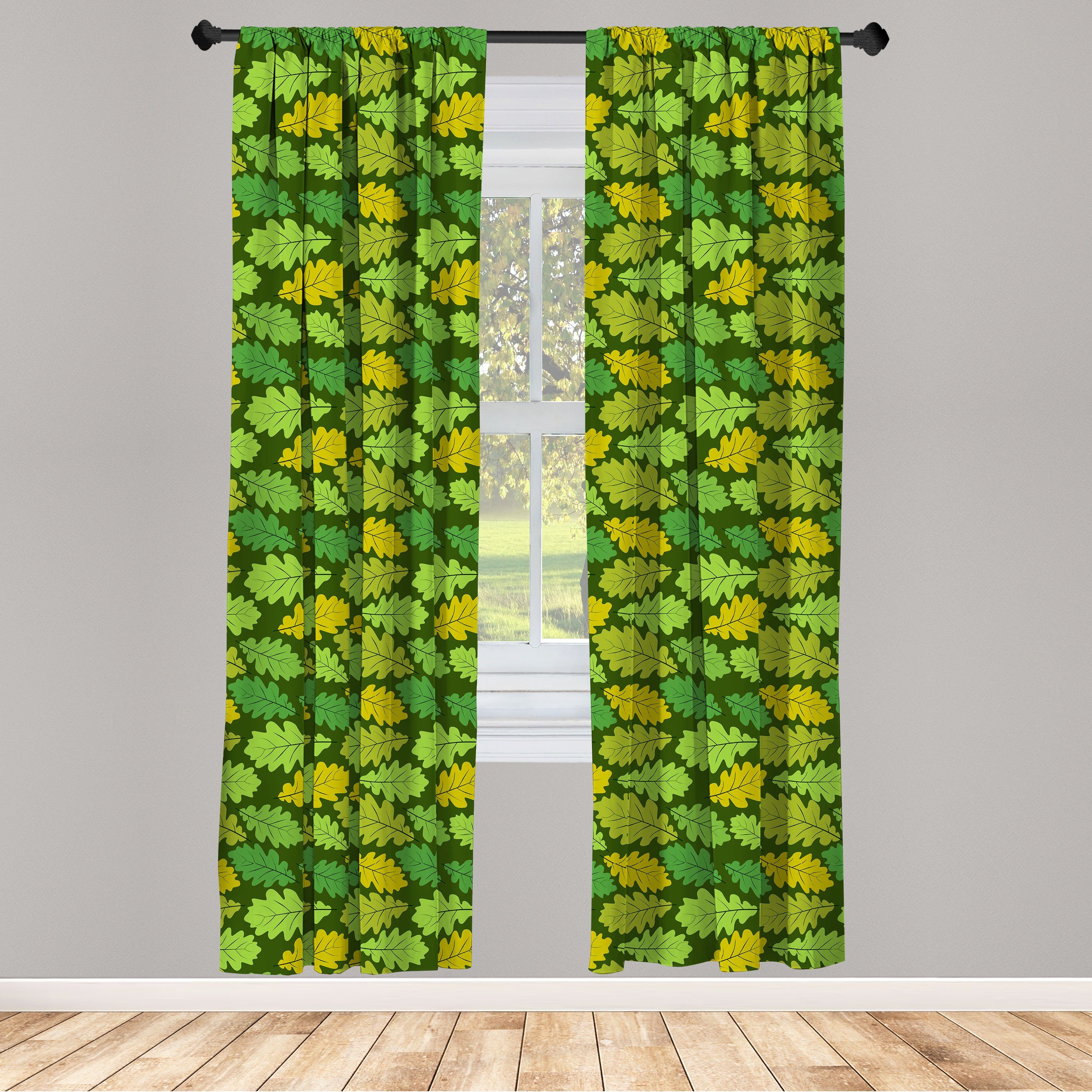Microfaser, Wohnzimmer Grün von Abakuhaus, Dekor, Schlafzimmer Blumen Schattierungen Gardine Blätter Vorhang für in