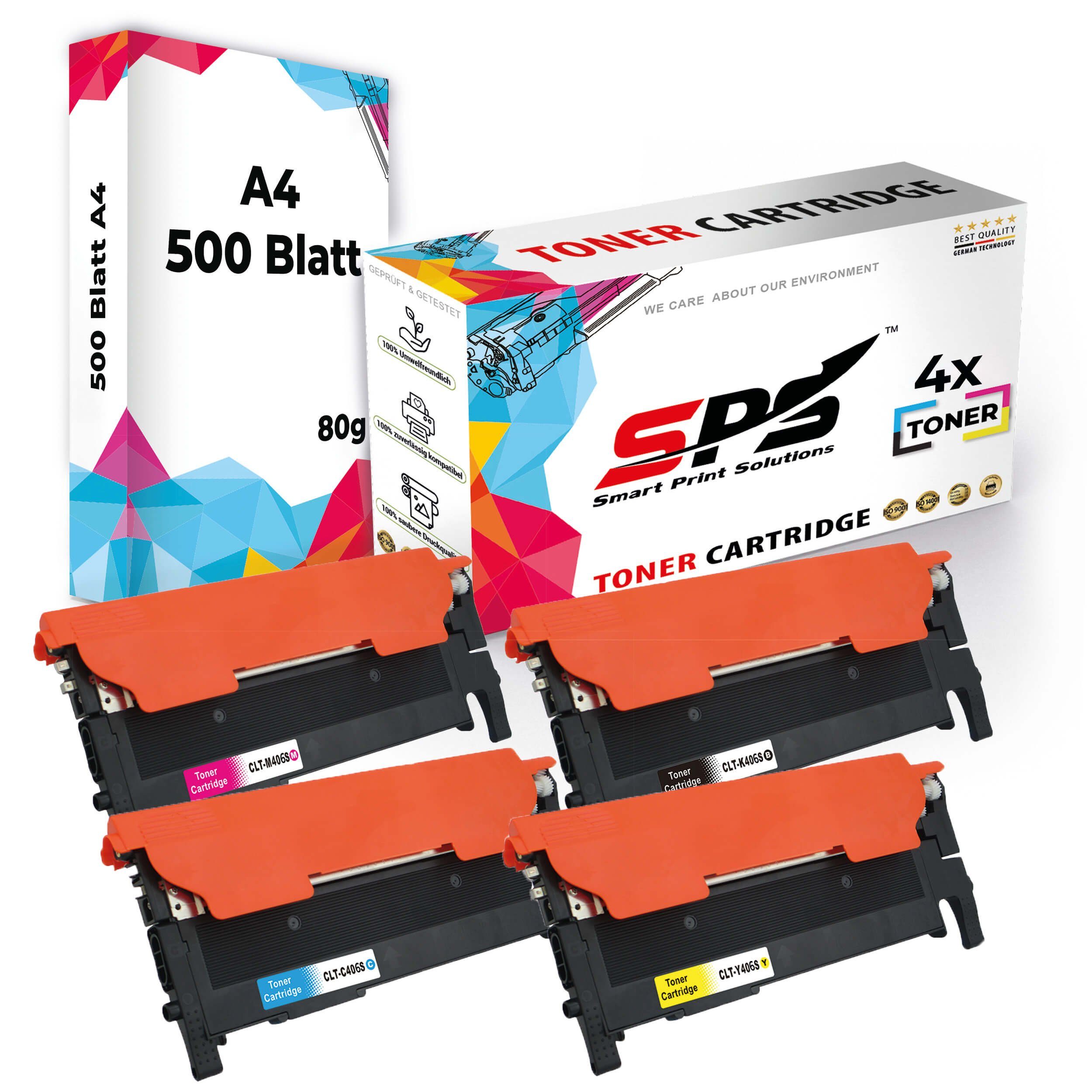 SPS Tonerkartusche Kompatibel für Samsung CLP-365W C406 CLT-C406S, (4er Pack + A4 Papier, 4x Toner(1 x Schwarz1x Cyan, 1x Magenta, 1x Gelb)