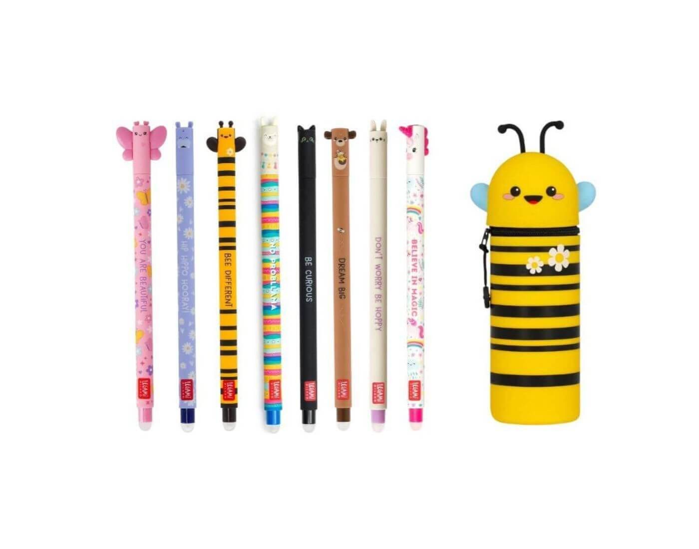 Legami Gelschreiber Legami 8 löschbare Gelstifte + Biene Mäppchen Bundle