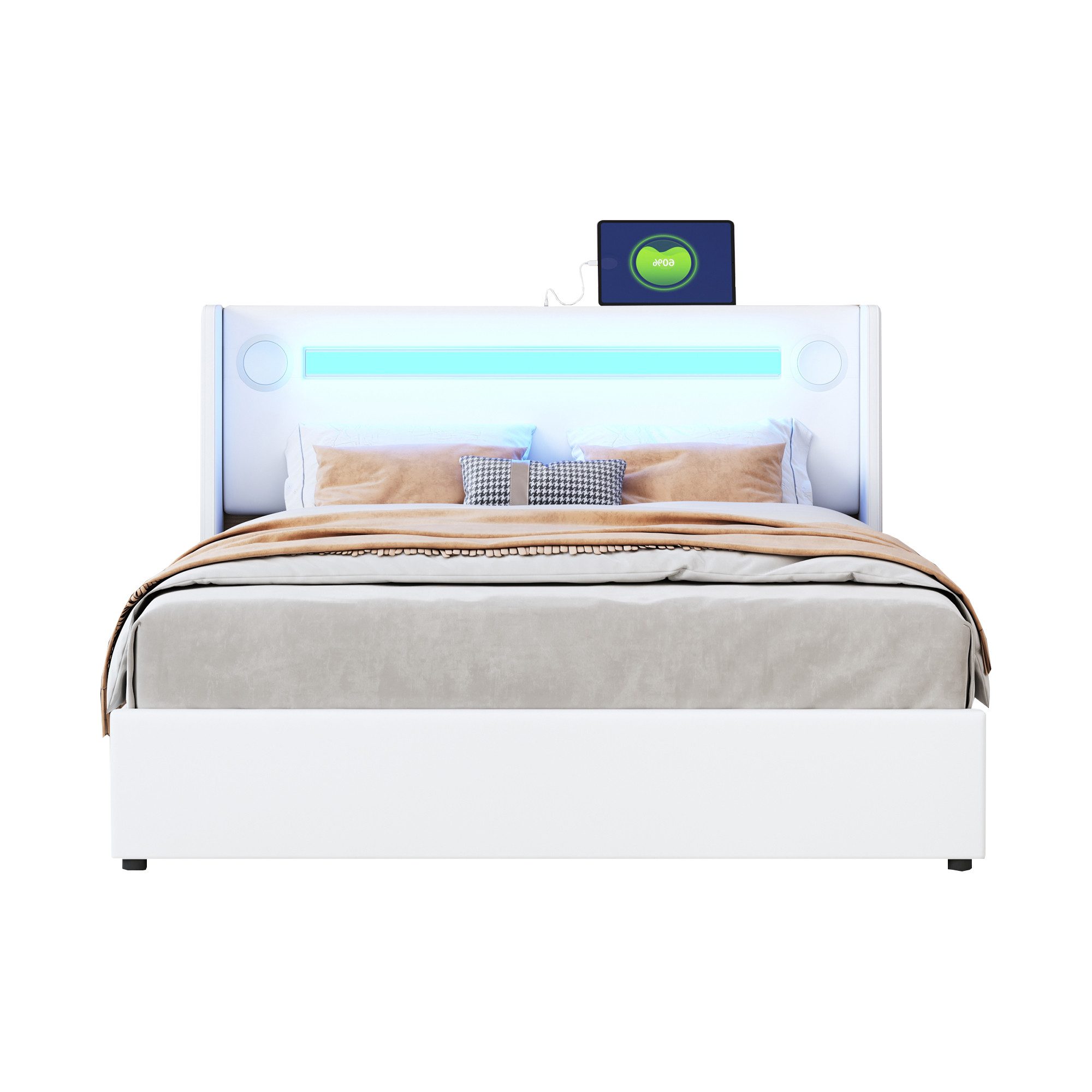 OKWISH Polsterbett Kinderbett mit LED-Lichtleiste, Bluetooth-Player günstig online kaufen