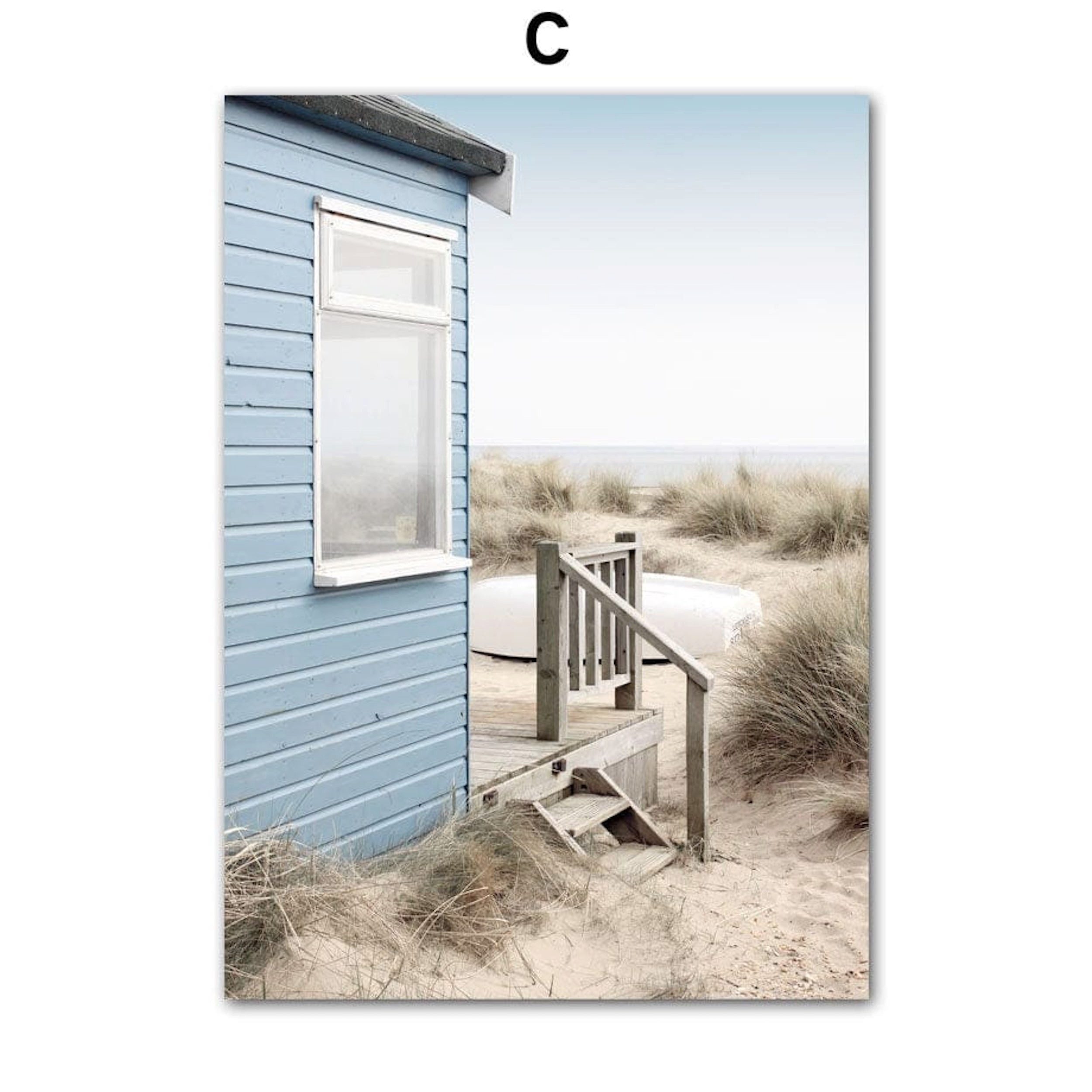 JUSTGOODMOOD Poster Strand Hütte Muscheln Korallen Ozean Meer als Deko Print ohne Rahmen 1, I (1 St)