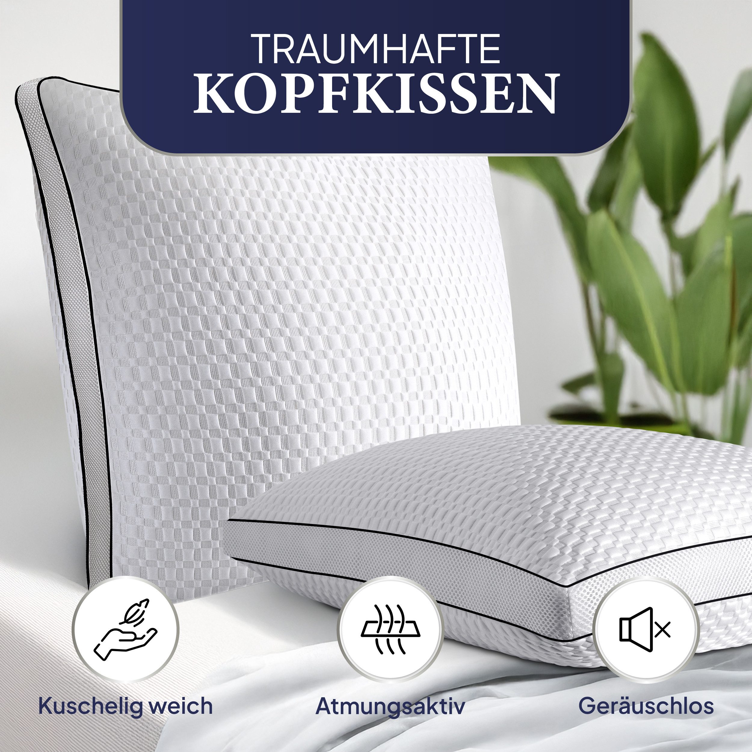 Gentle North Microfaserkissen Hochwertige Kopfkissen in Hotelqualität verschiedene Größen, Füllung: 100% Polyester, Seitschläfer, Rückenschläfer, Seitenschläfer, Bauchschläfer, 1- oder 2-tlg., Reißverschluss für Füllung, waschbar, Made in EU, allergikerfreundlich