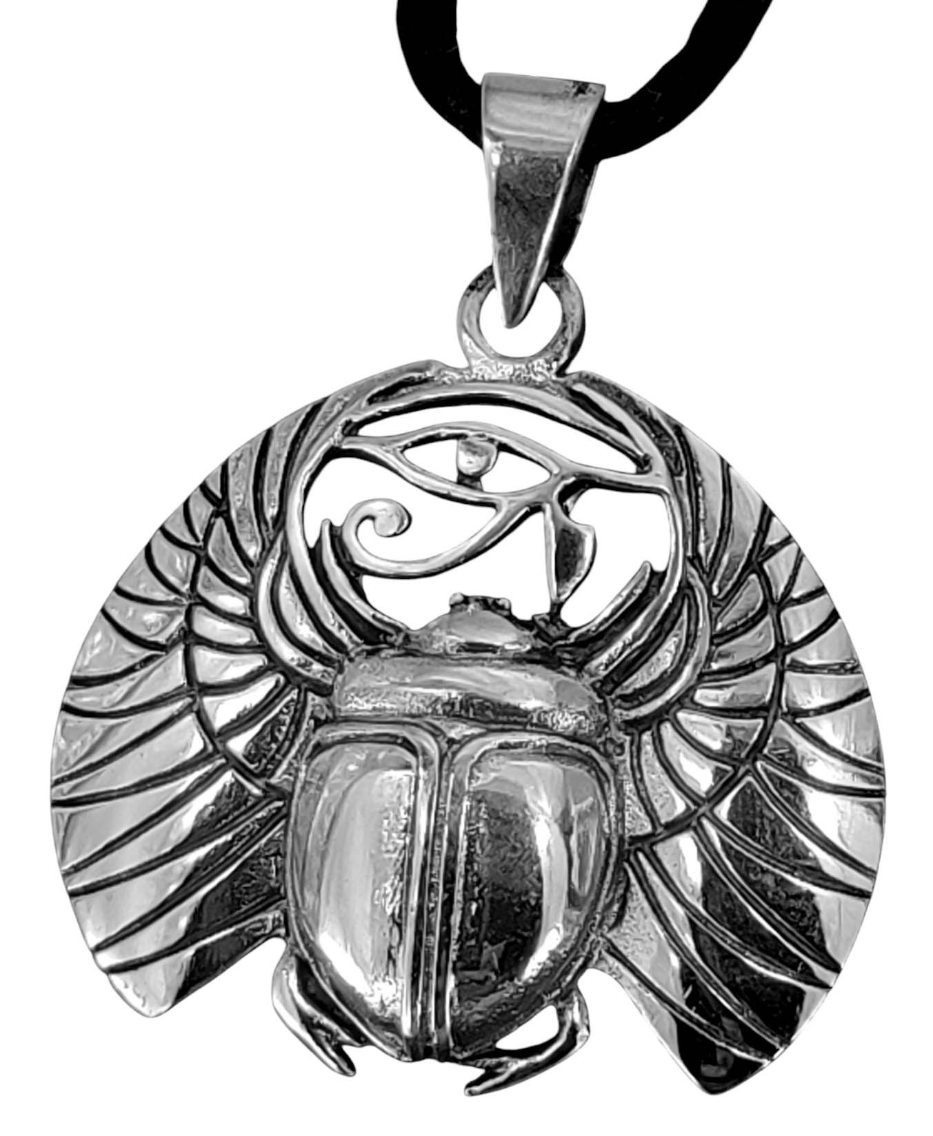Kiss of Leather Kettenanhänger Skarabäus 925 Sterling Silber Käfer Auge Horus Glücksbringer Ägypten