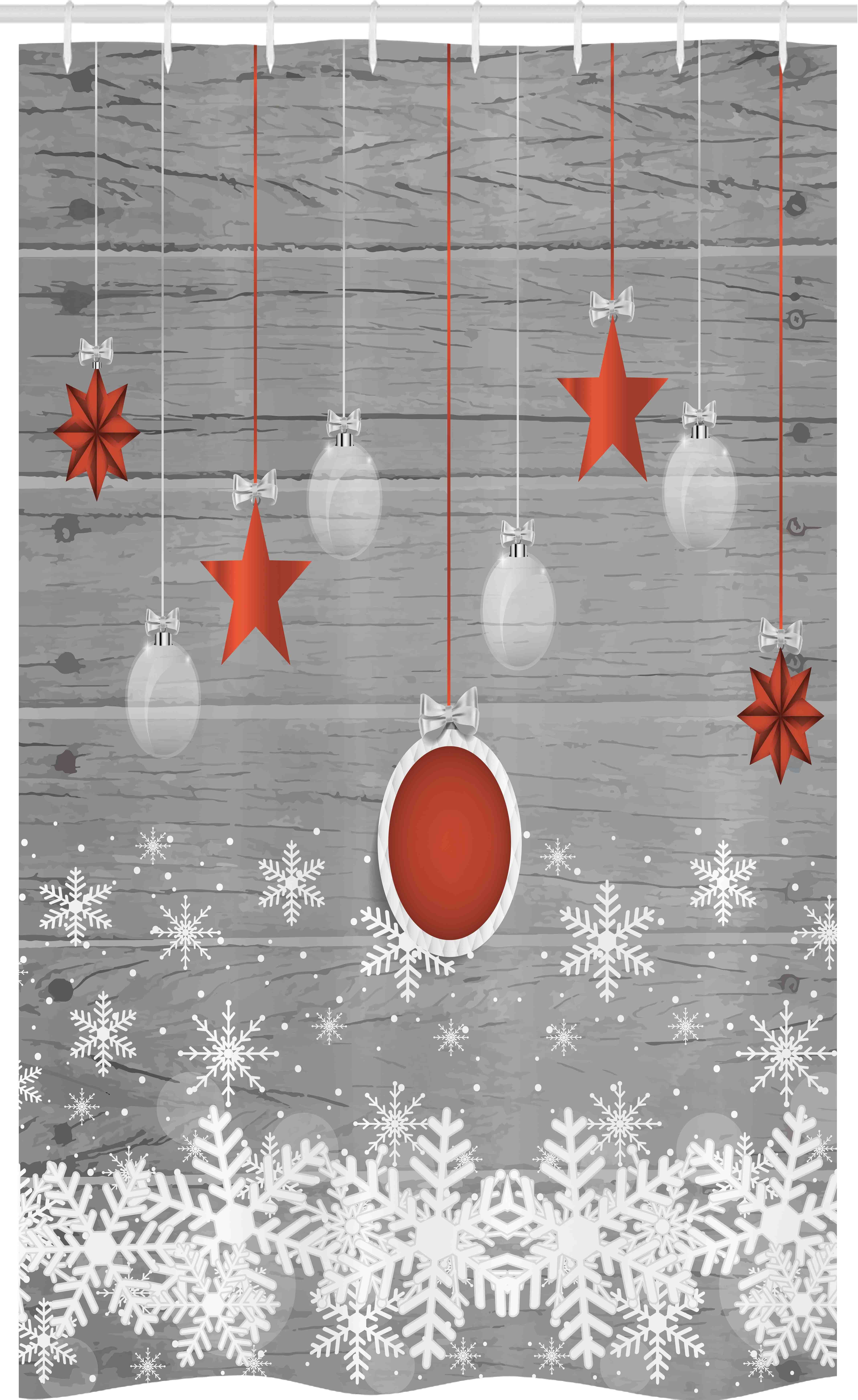 Abakuhaus Duschvorhang Badezimmer Deko Set aus Stoff mit Haken Breite 120 cm, Höhe 180 cm, Weihnachten Sterne-Flitter Schnee